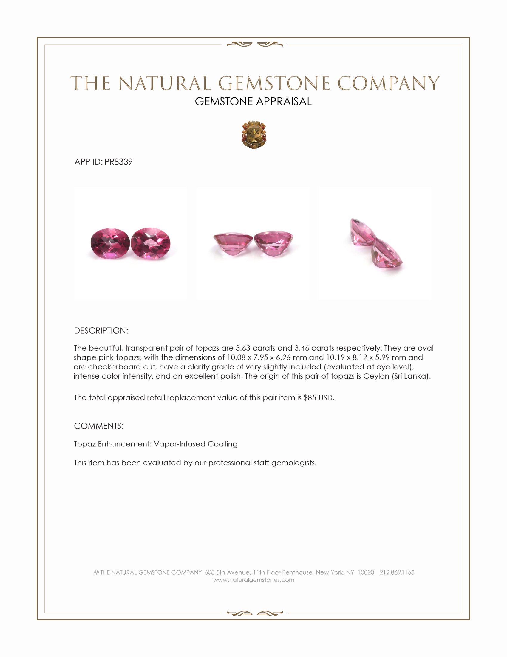 7.09 Ct.Tw. Pink Topaz Pair from Ceylon (Sri Lanka)