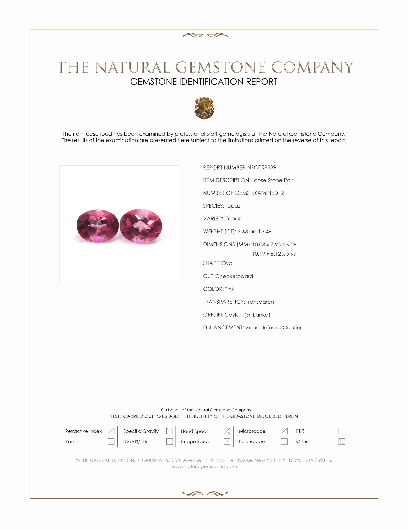 7.09 Ct.Tw. Pink Topaz Pair from Ceylon (Sri Lanka)