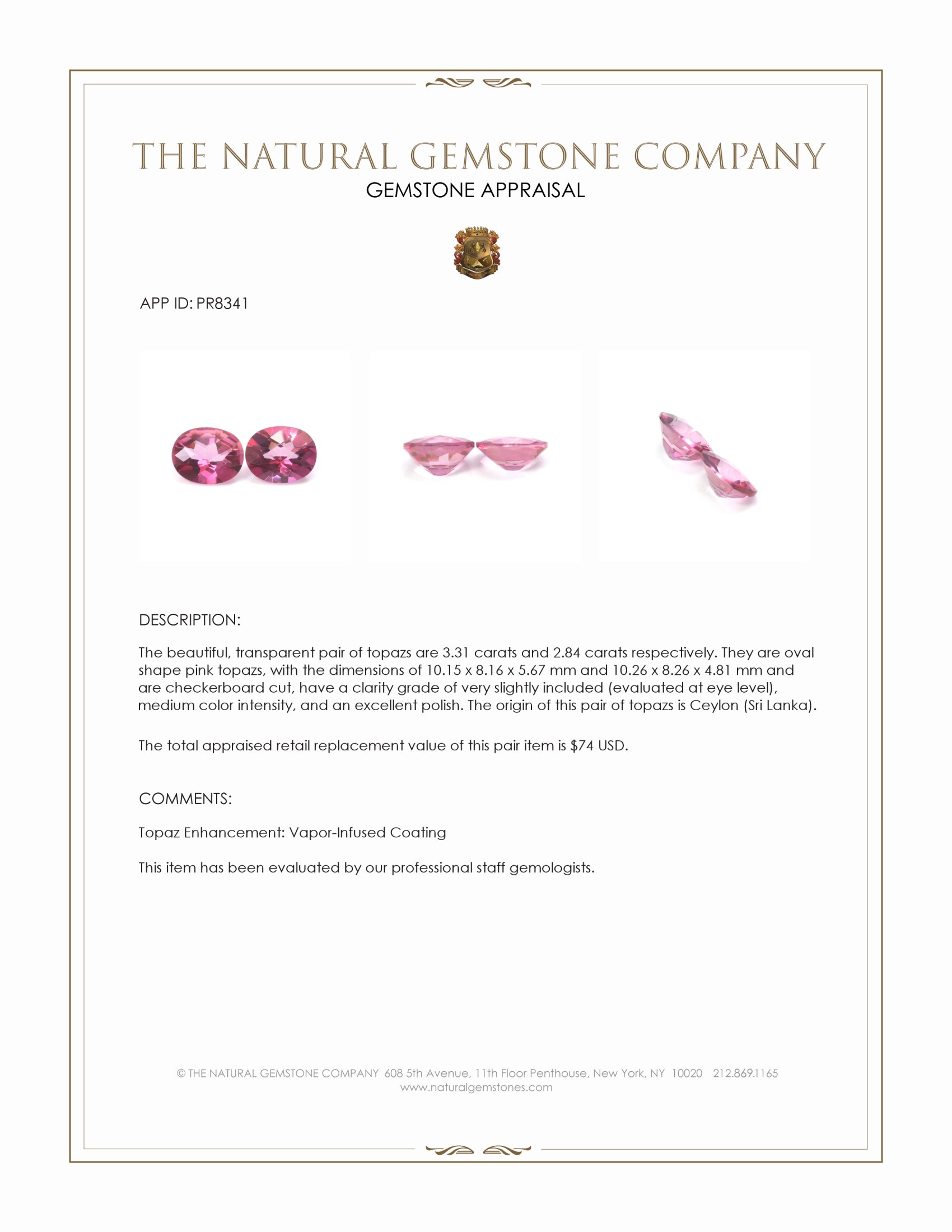 6.15 Ct.Tw. Pink Topaz Pair from Ceylon (Sri Lanka)