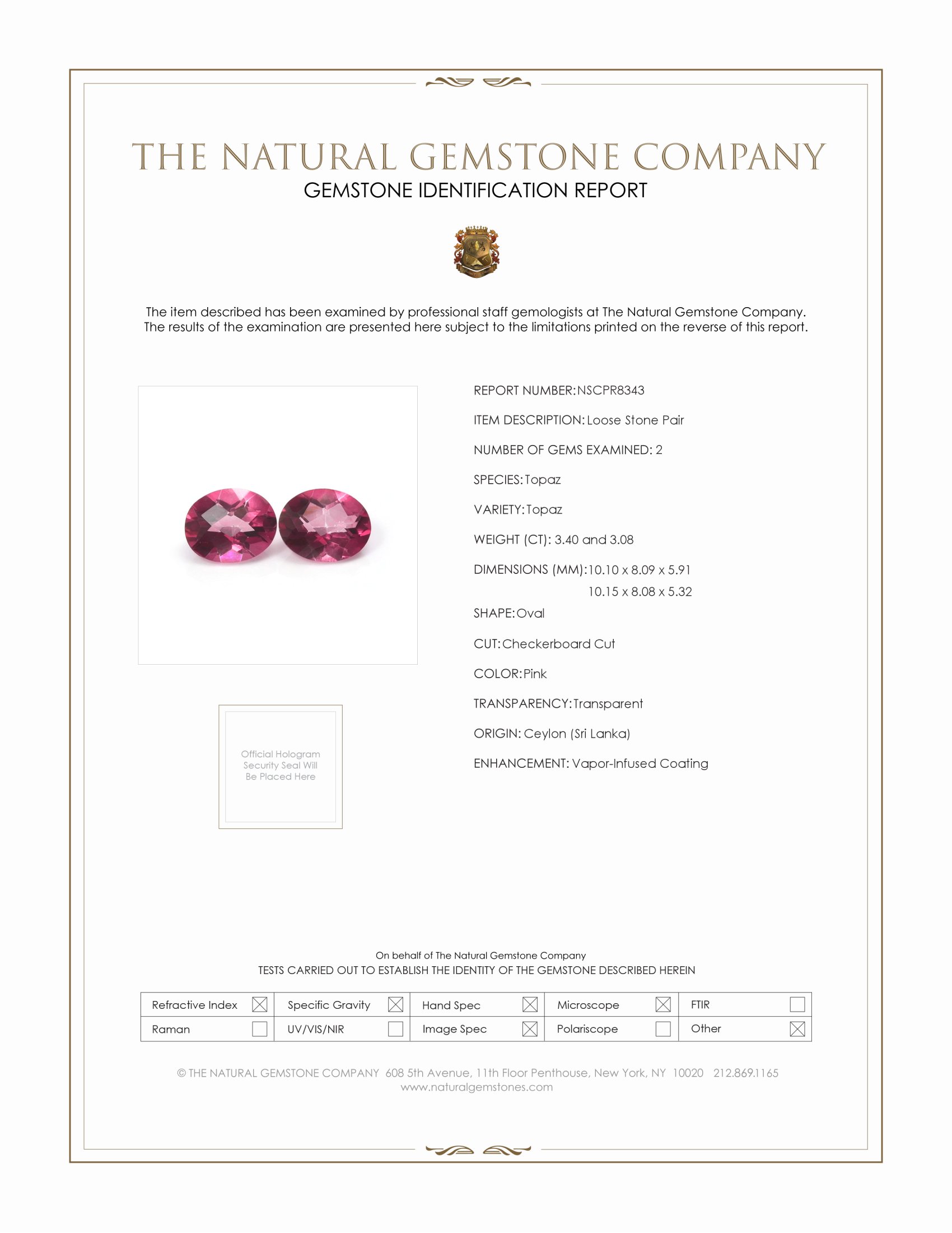 6.48 Ct.Tw. Pink Topaz Pair from Ceylon (Sri Lanka)