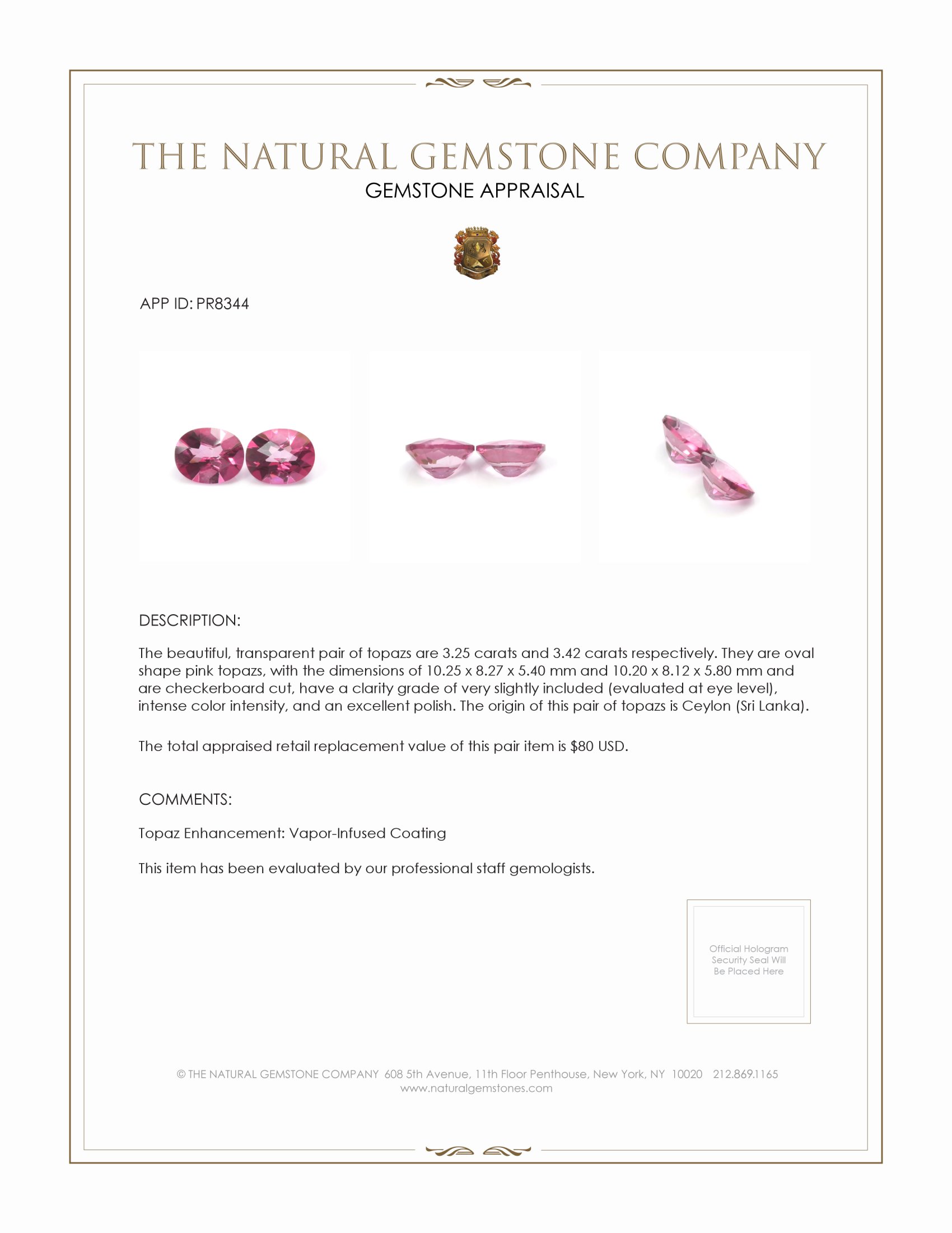 6.67 Ct.Tw. Pink Topaz Pair from Ceylon (Sri Lanka)