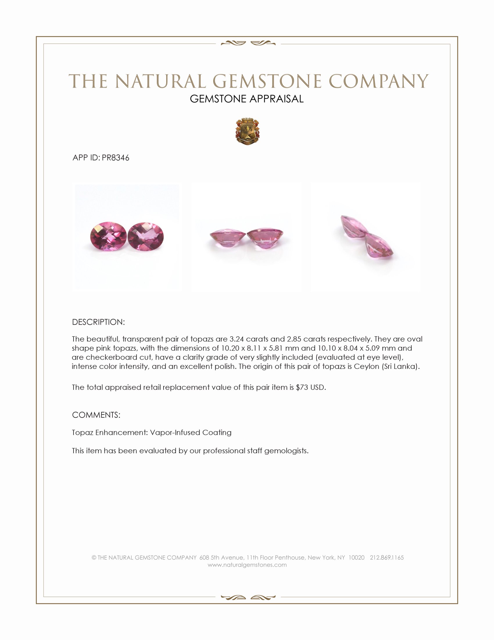 6.09 Ct.Tw. Pink Topaz Pair from Ceylon (Sri Lanka)