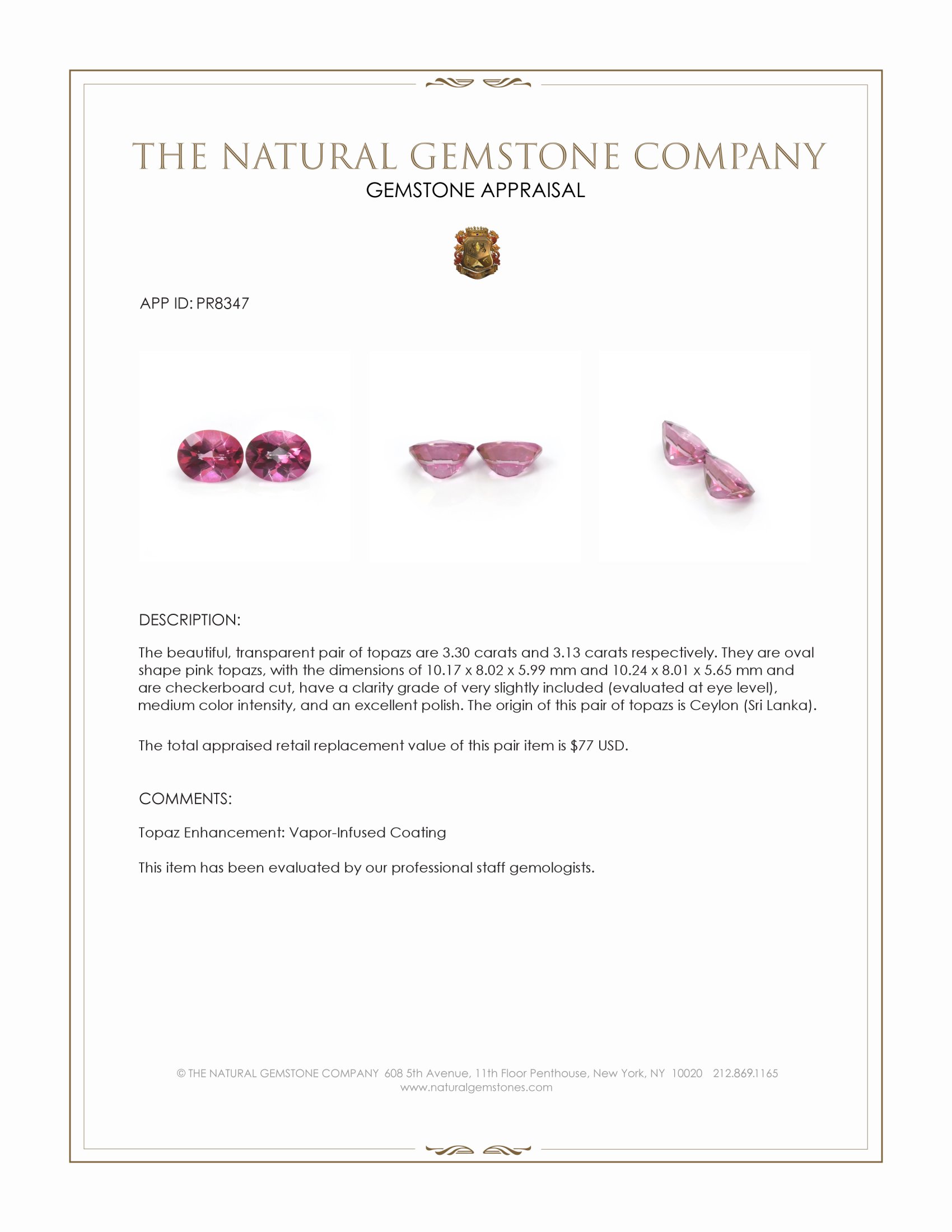 6.43 Ct.Tw. Pink Topaz Pair from Ceylon (Sri Lanka)