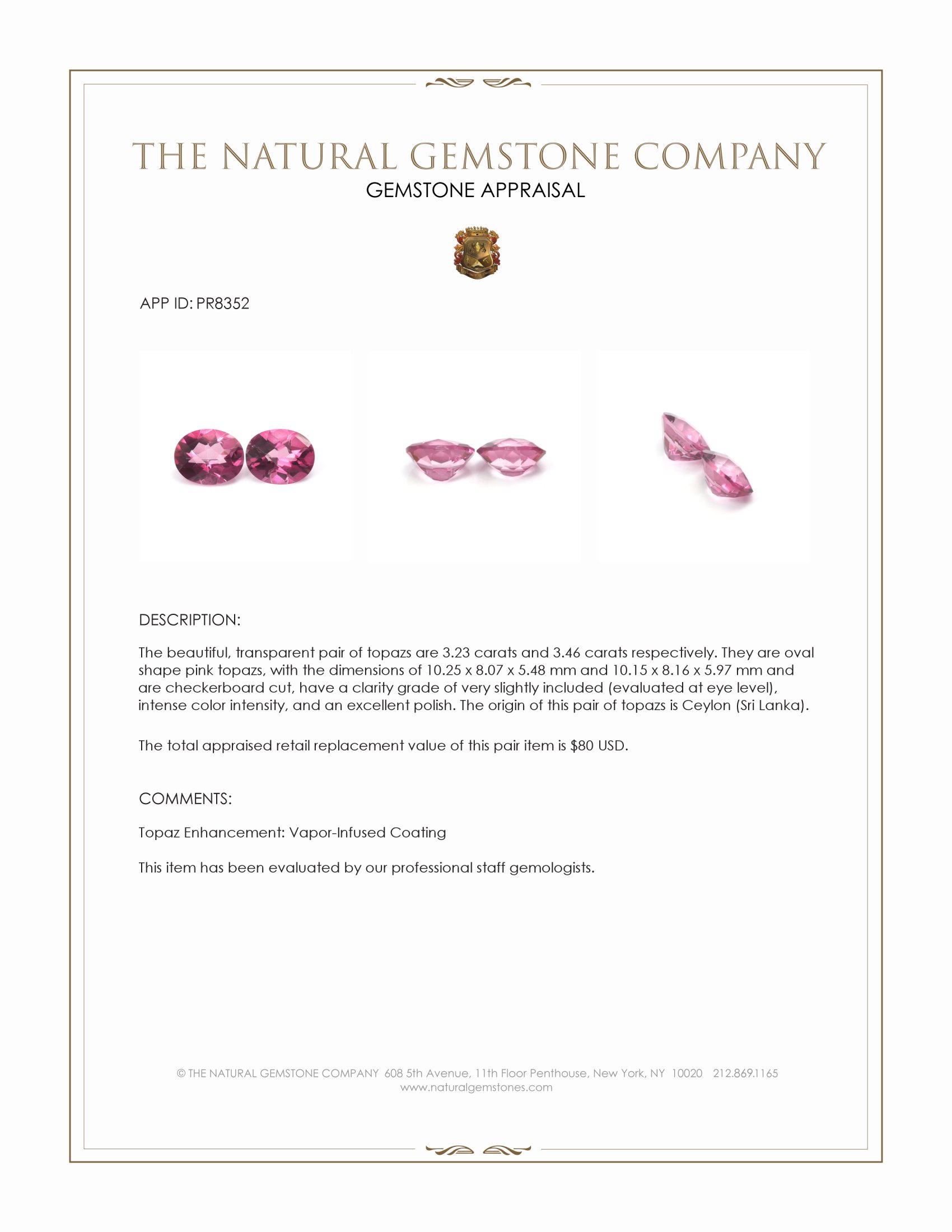 6.69 Ct.Tw. Pink Topaz Pair from Ceylon (Sri Lanka)
