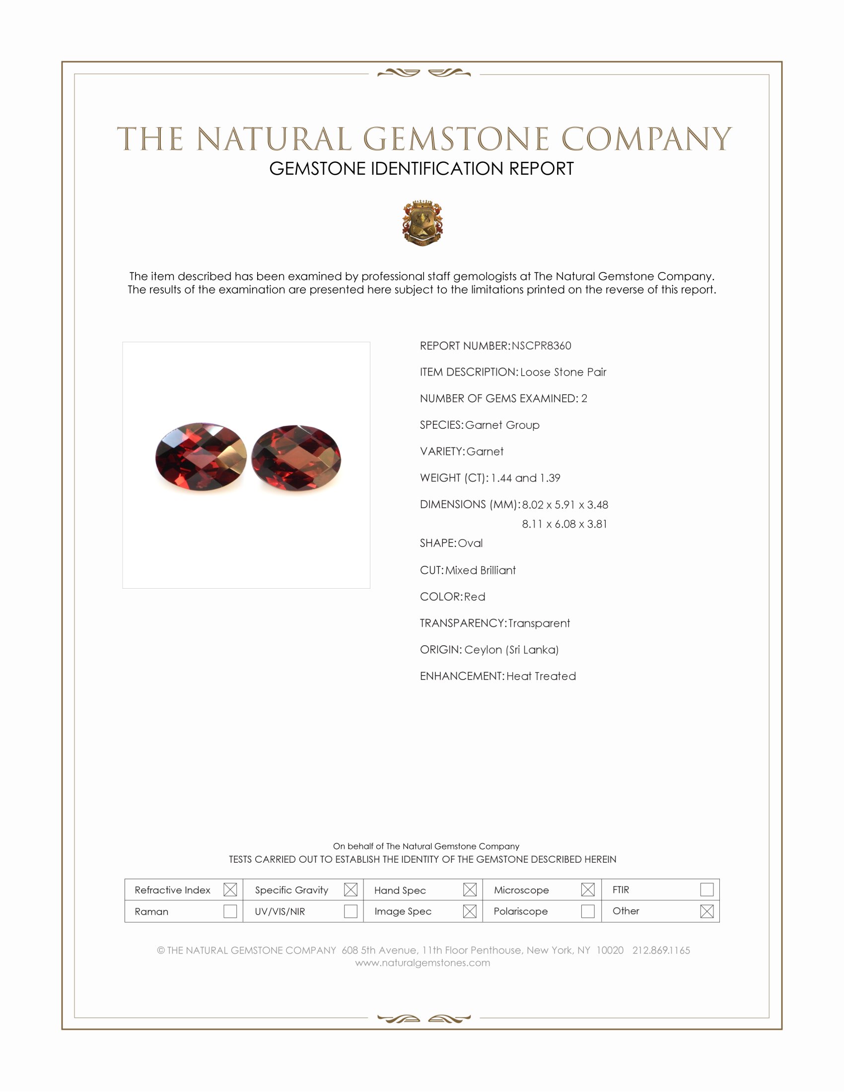 2.83 Ct.Tw. Red Garnet Pair from Ceylon (Sri Lanka)