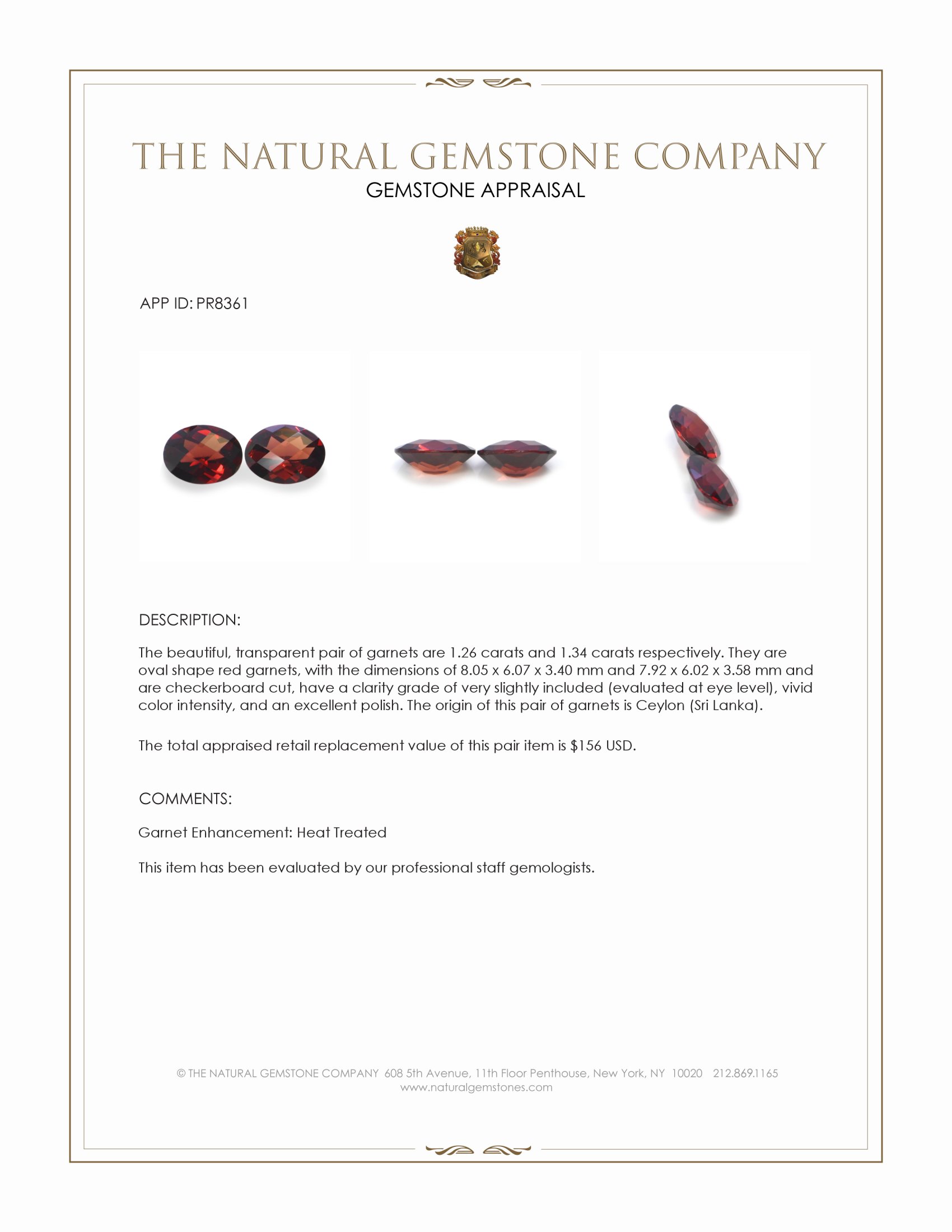 2.60 Ct.Tw. Red Garnet Pair from Ceylon (Sri Lanka)