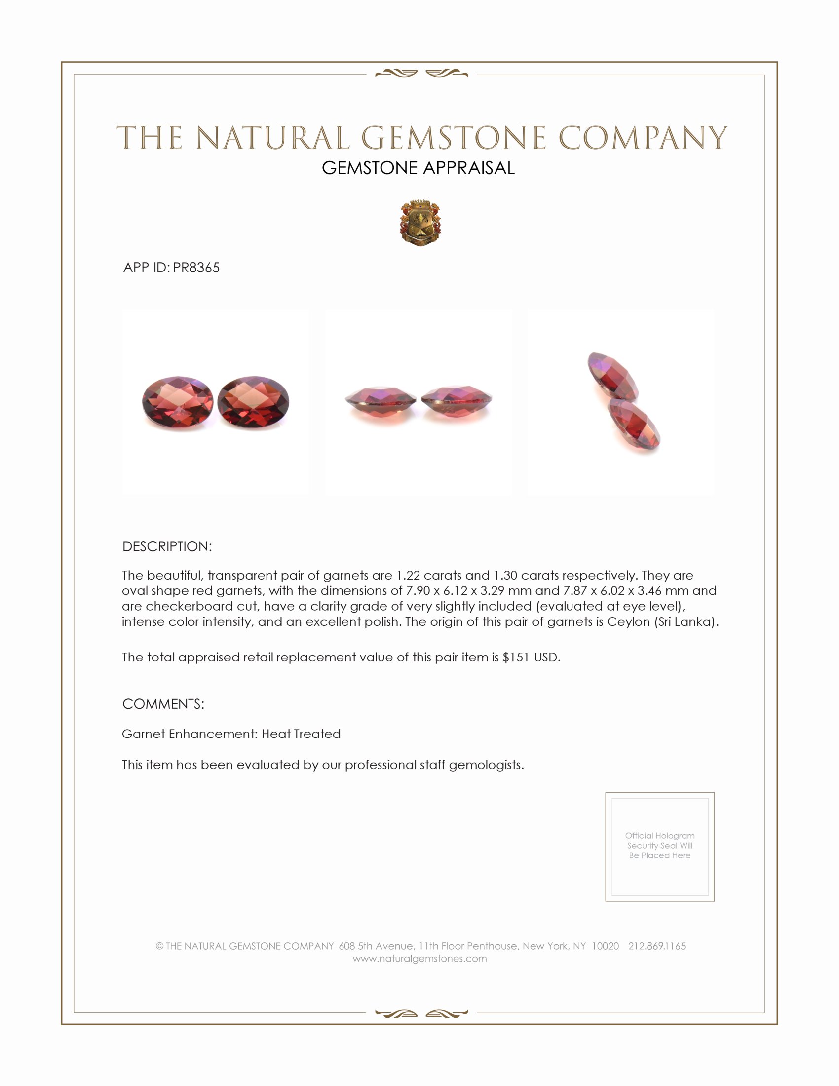 2.52 Ct.Tw. Red Garnet Pair from Ceylon (Sri Lanka)