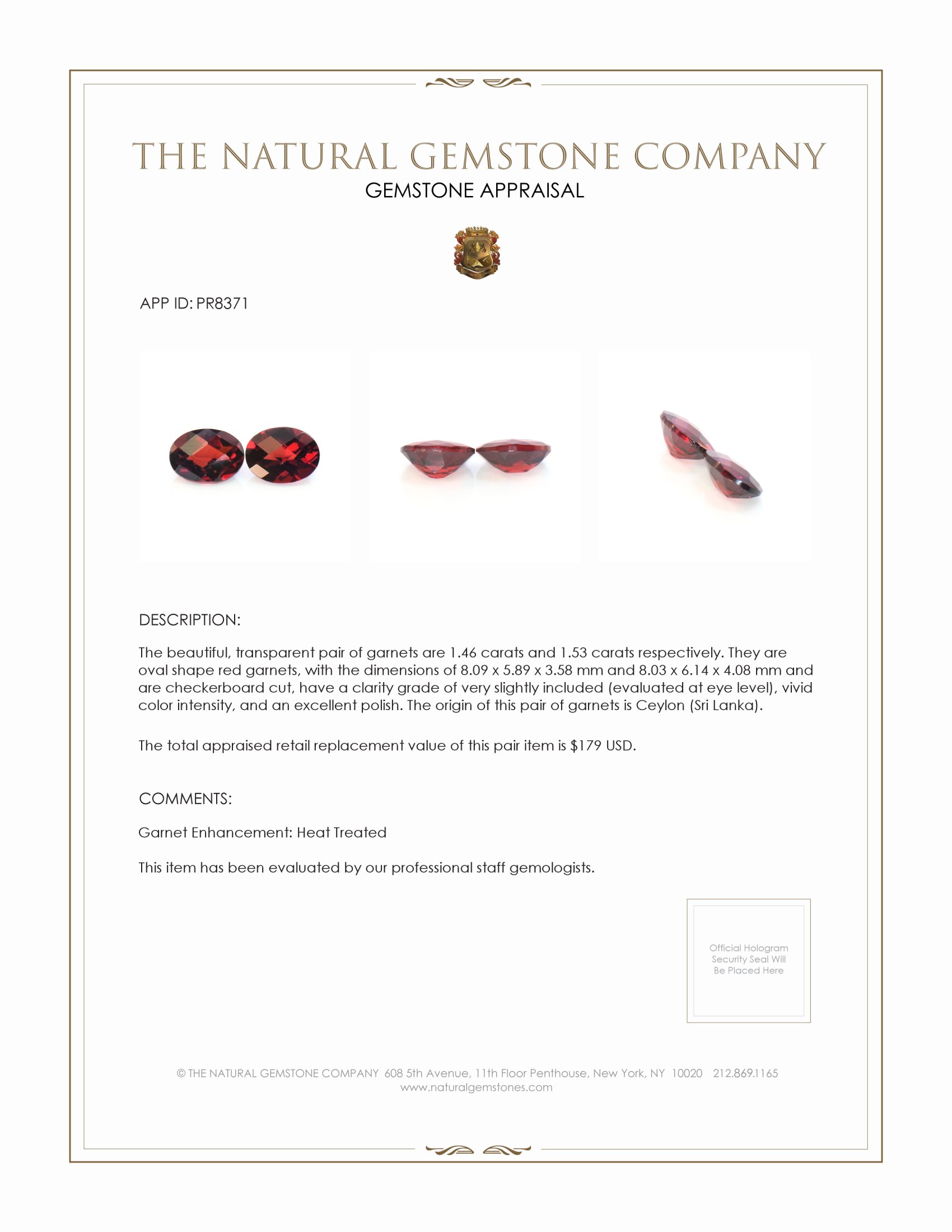 2.99 Ct.Tw. Garnet Pair from Ceylon (Sri Lanka)