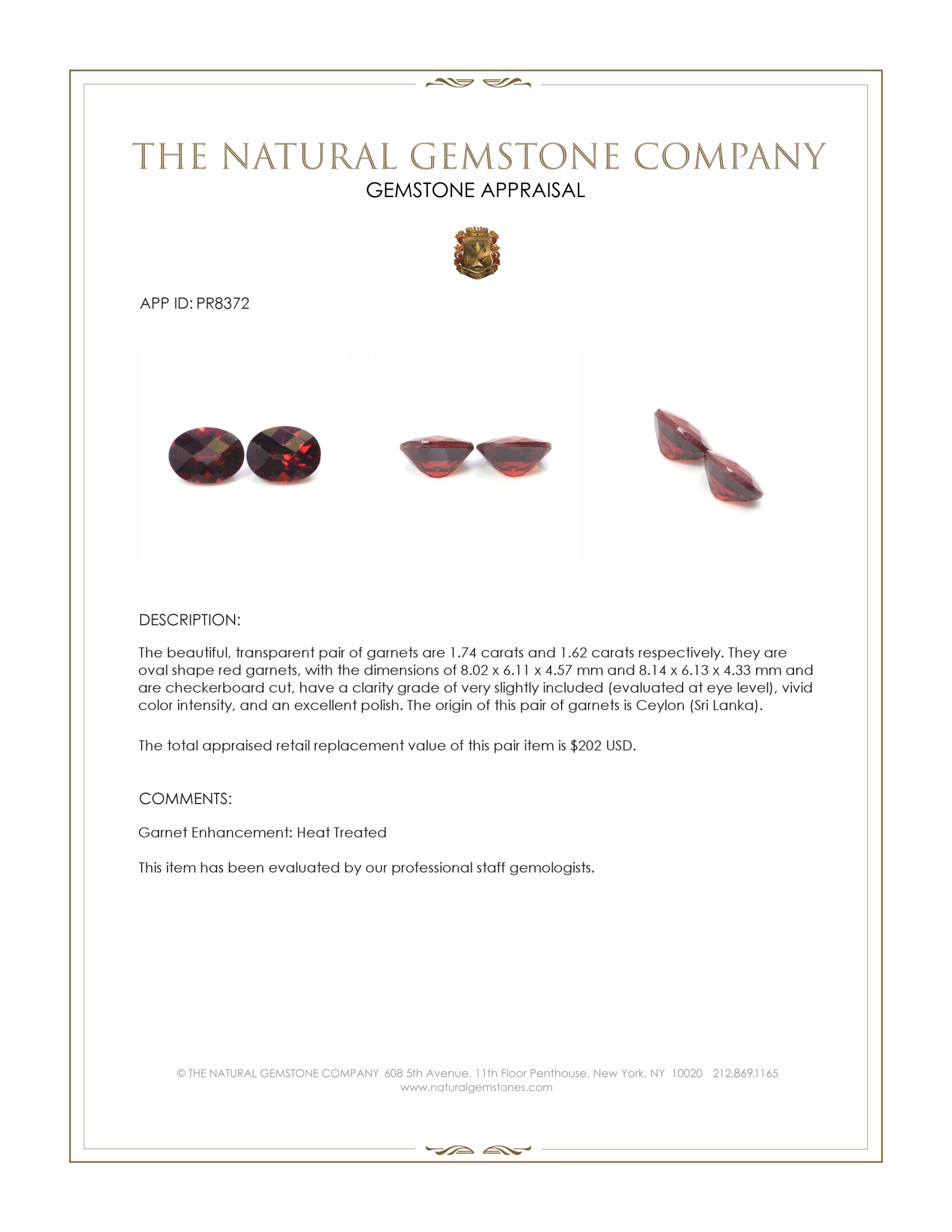 3.36 Ct.Tw. Red Garnet Pair from Ceylon (Sri Lanka)