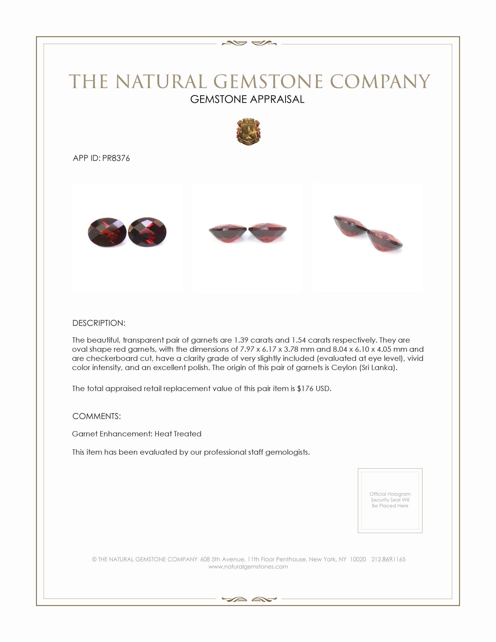 2.93 Ct.Tw. Garnet Pair from Ceylon (Sri Lanka)