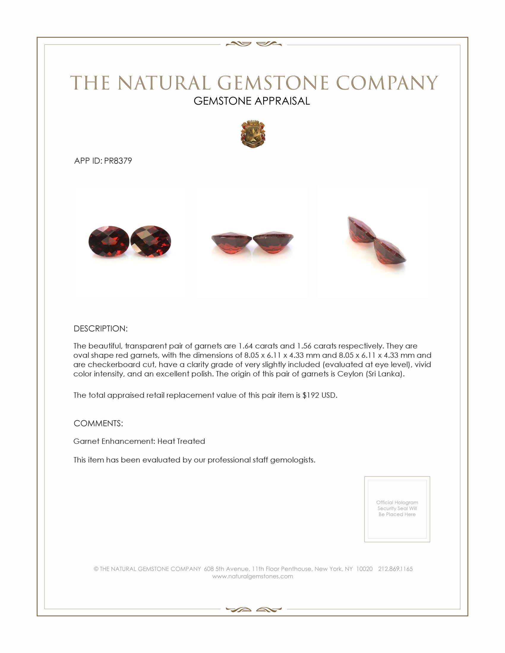 3.20 Ct.Tw. Garnet Pair from Ceylon (Sri Lanka)