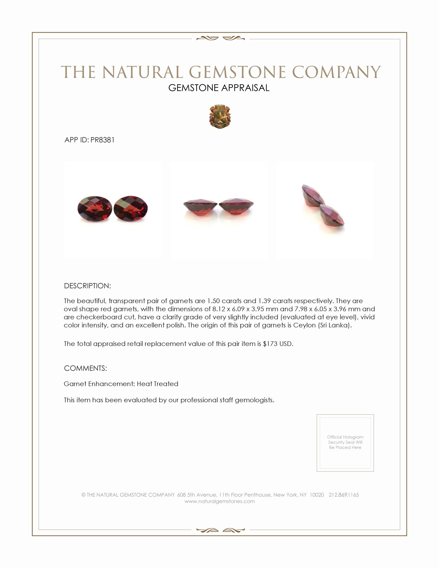 2.89 Ct.Tw. Garnet Pair from Ceylon (Sri Lanka)