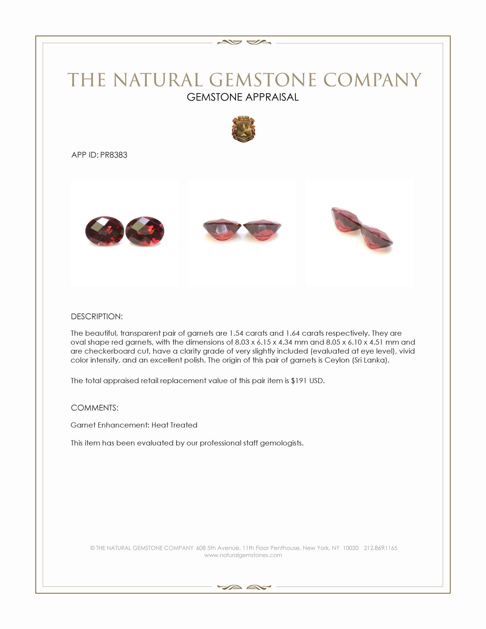 3.18 Ct.Tw. Red Garnet Pair from Ceylon (Sri Lanka)