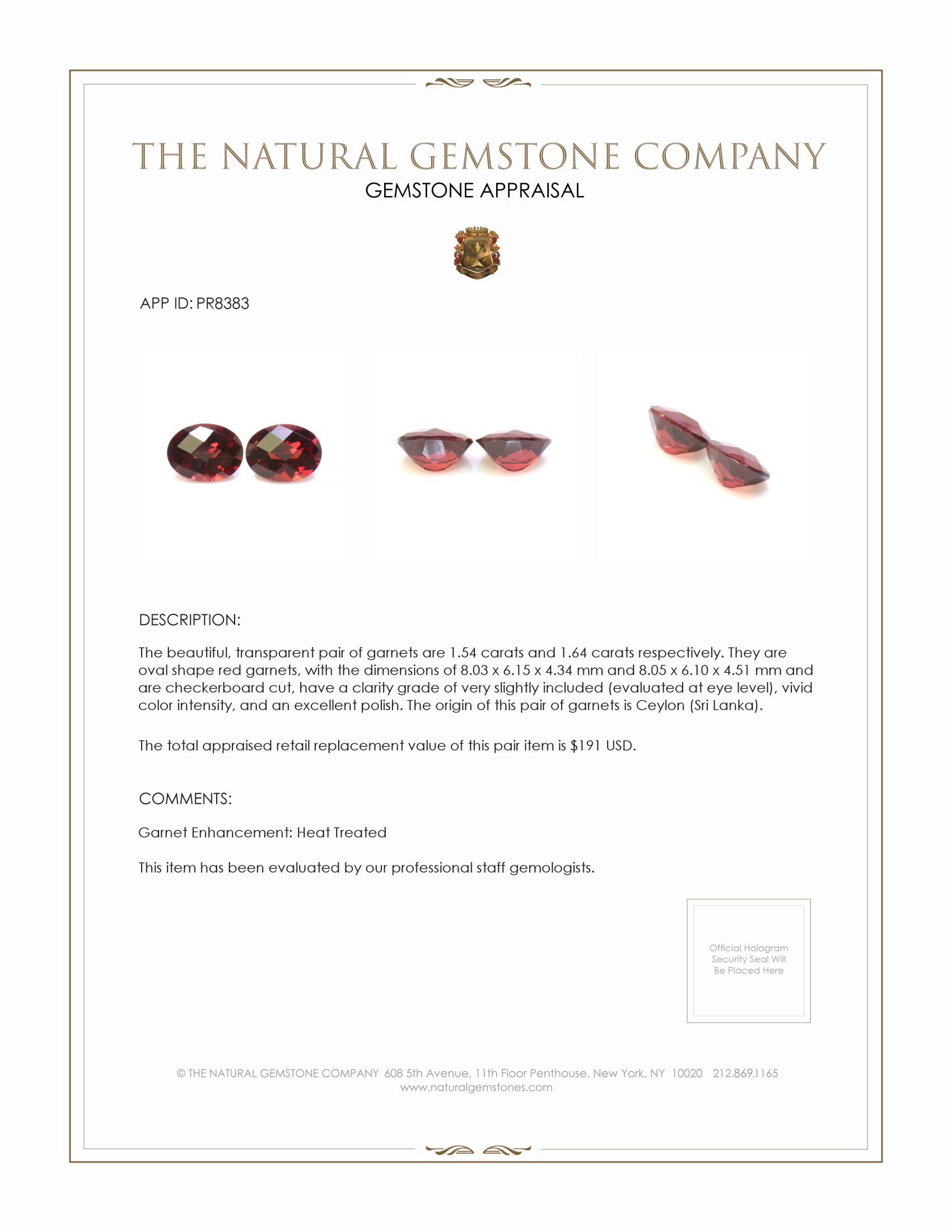 3.18 Ct.Tw. Garnet Pair from Ceylon (Sri Lanka)