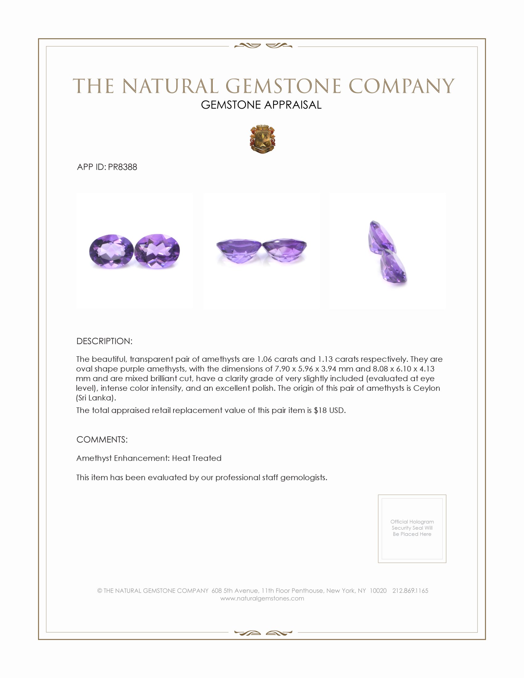 2.19 Ct.Tw. Amethyst Pair from Ceylon (Sri Lanka)