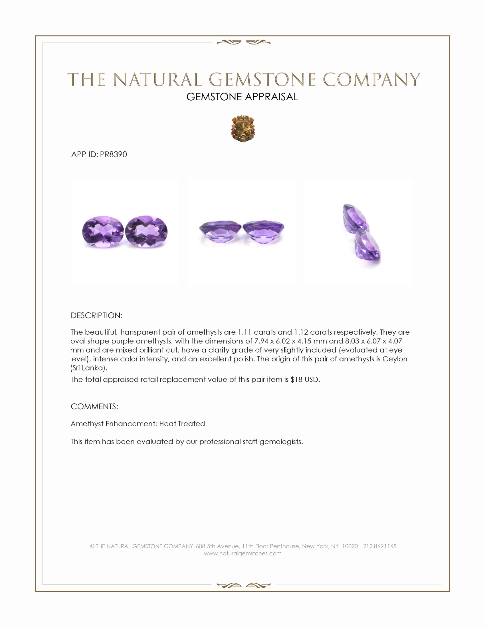 2.23 Ct.Tw. Purple Amethyst Pair from Ceylon (Sri Lanka)