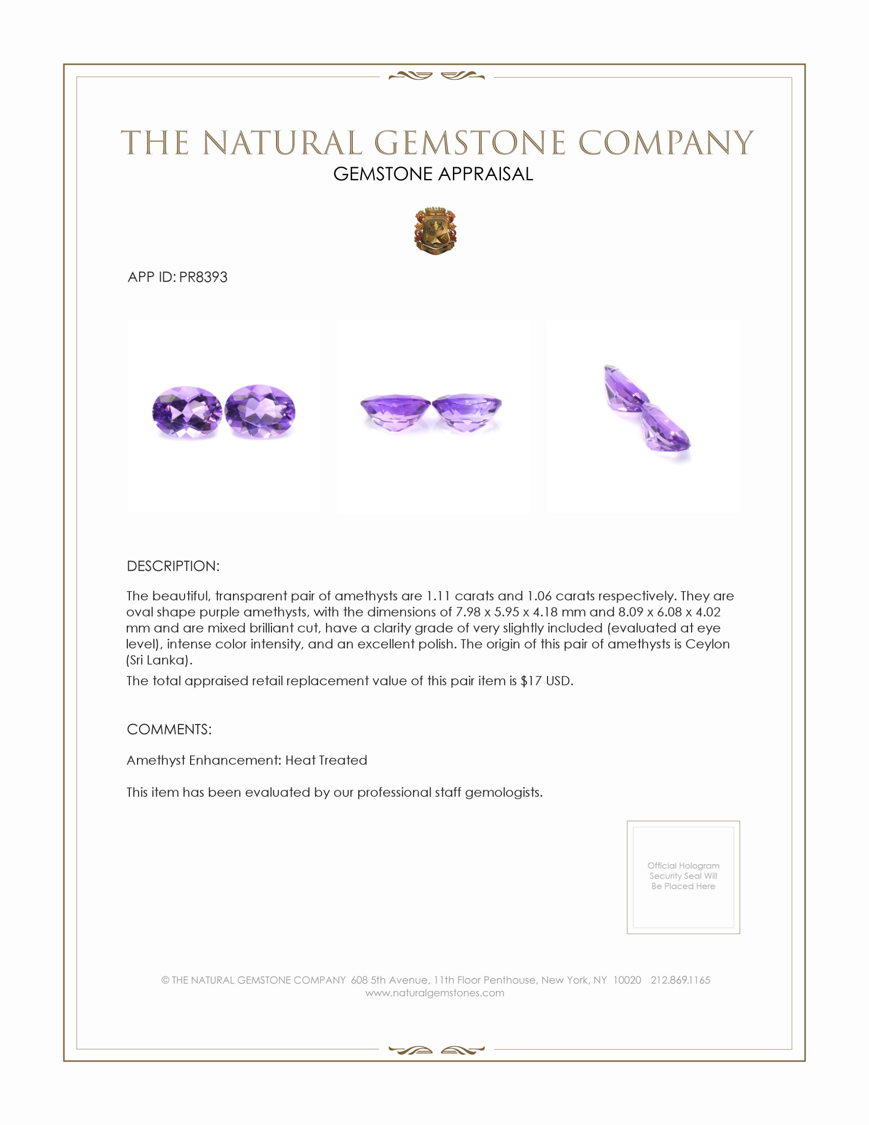 2.17 Ct.Tw. Amethyst Pair from Ceylon (Sri Lanka)