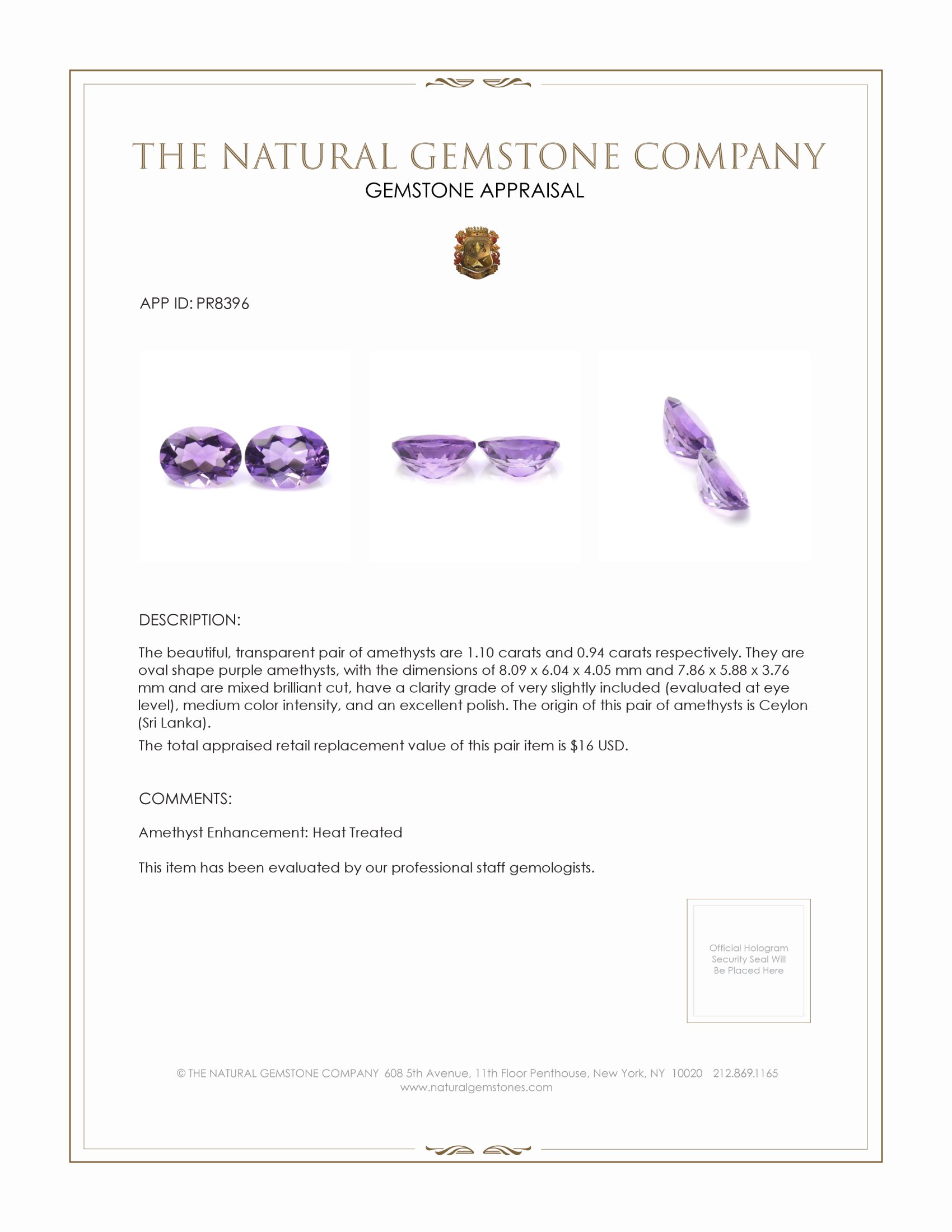 2.04 Ct.Tw. Amethyst Pair from Ceylon (Sri Lanka)
