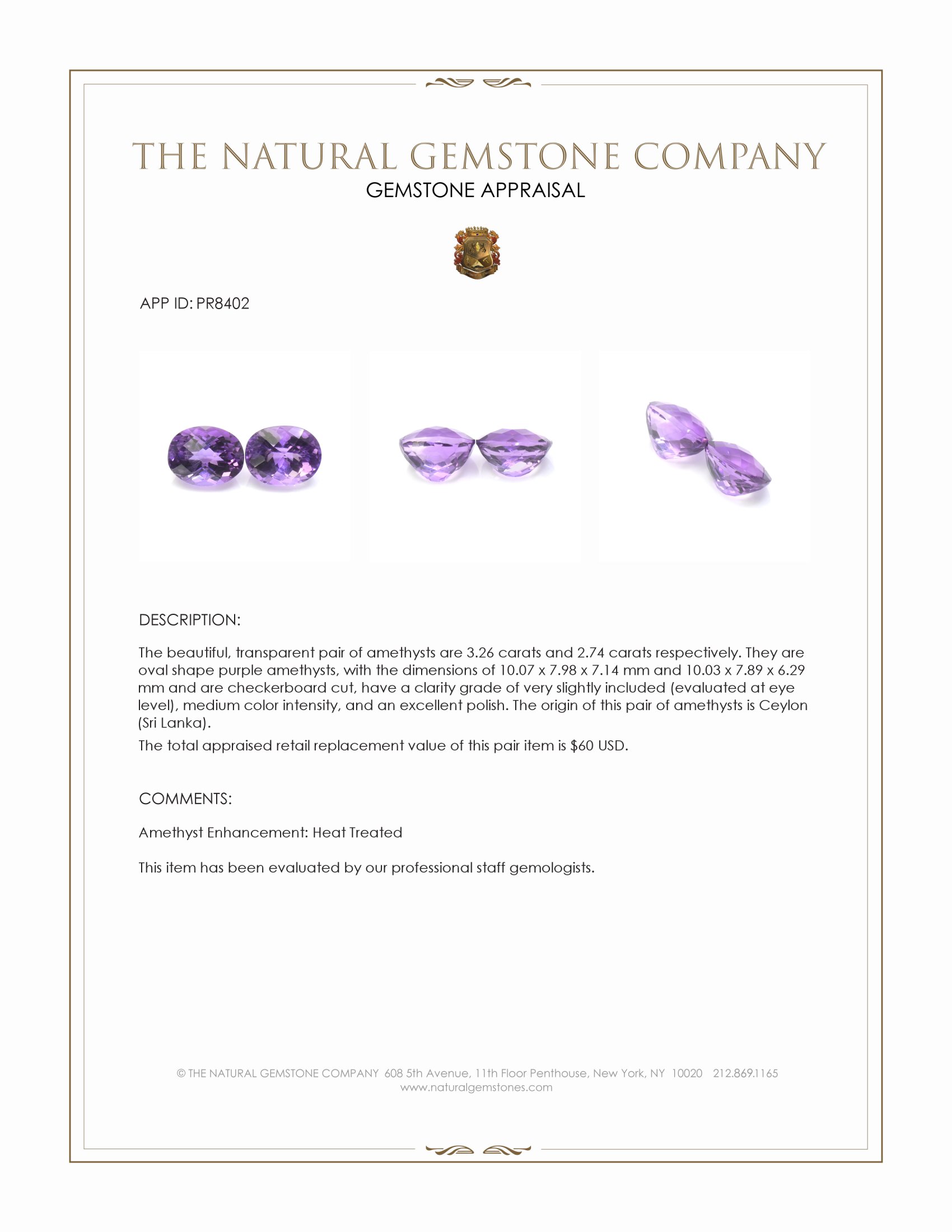 6.00 Ct.Tw. Amethyst Pair from Ceylon (Sri Lanka)