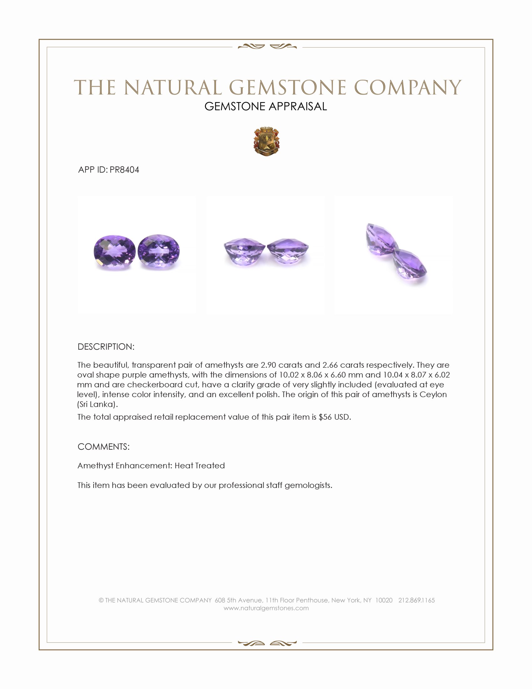 5.56 Ct.Tw. Purple Amethyst Pair from Ceylon (Sri Lanka)