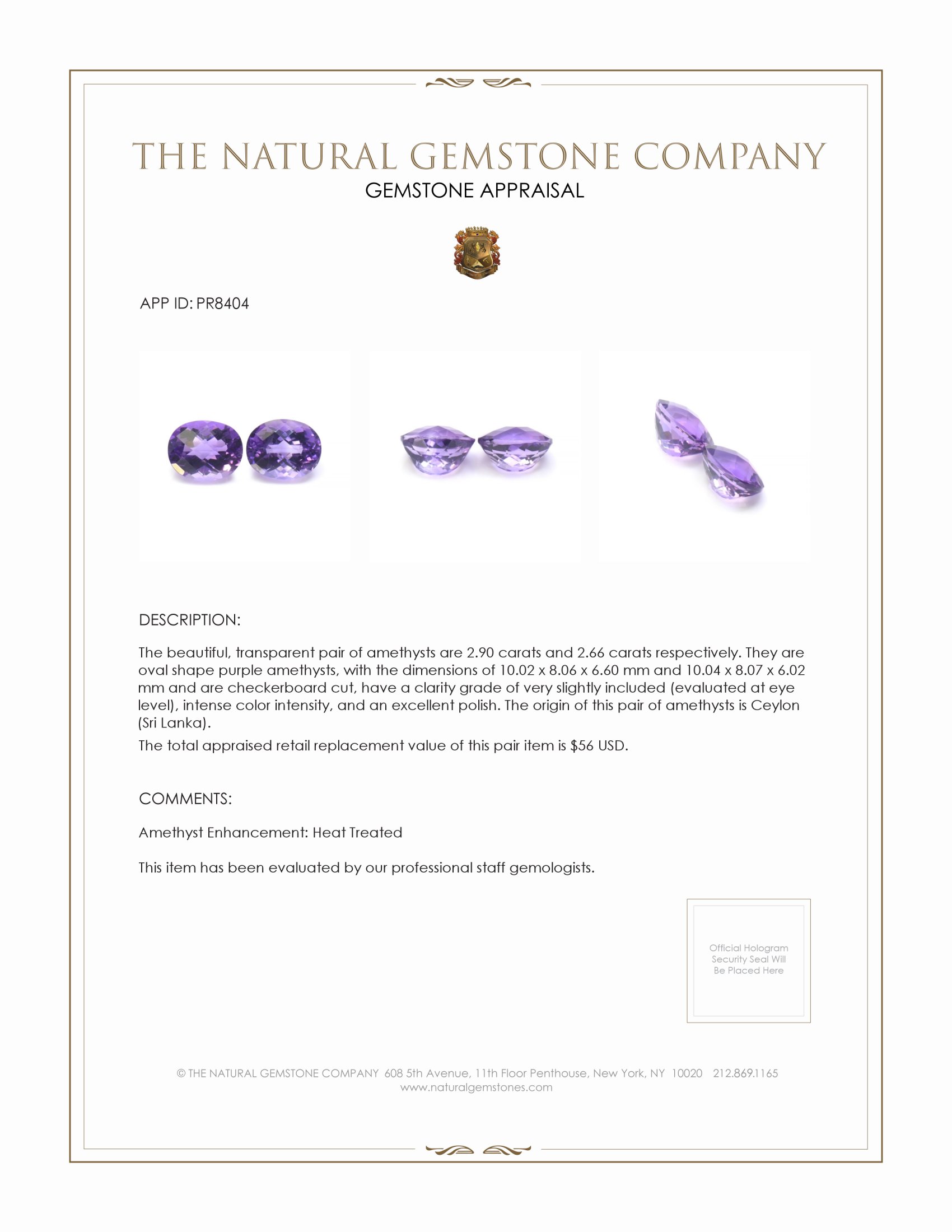 5.56 Ct.Tw. Amethyst Pair from Ceylon (Sri Lanka)