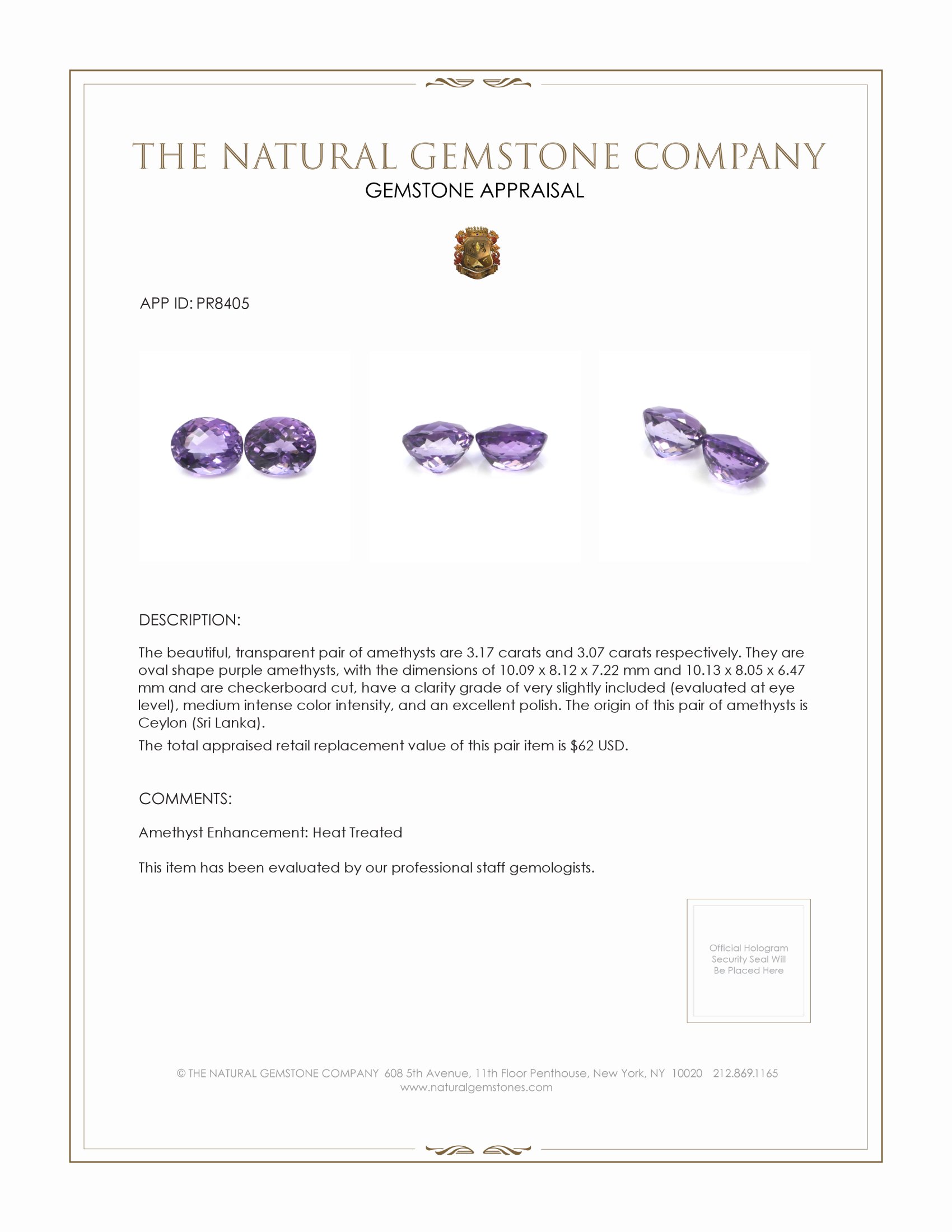 6.24 Ct.Tw. Amethyst Pair from Ceylon (Sri Lanka)