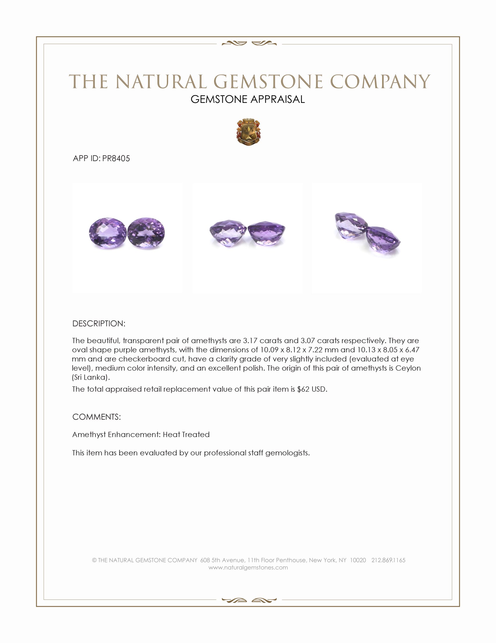 6.24 Ct.Tw. Purple Amethyst Pair from Ceylon (Sri Lanka)