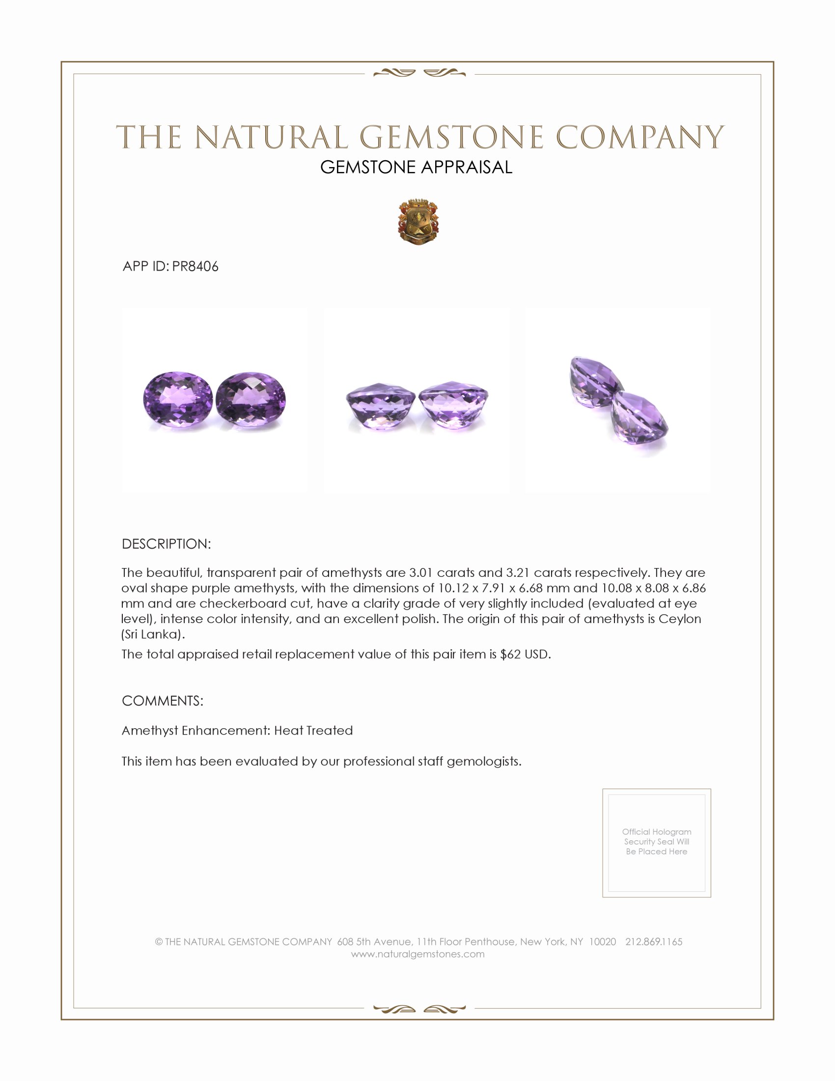 6.22 Ct.Tw. Purple Amethyst Pair from Ceylon (Sri Lanka)