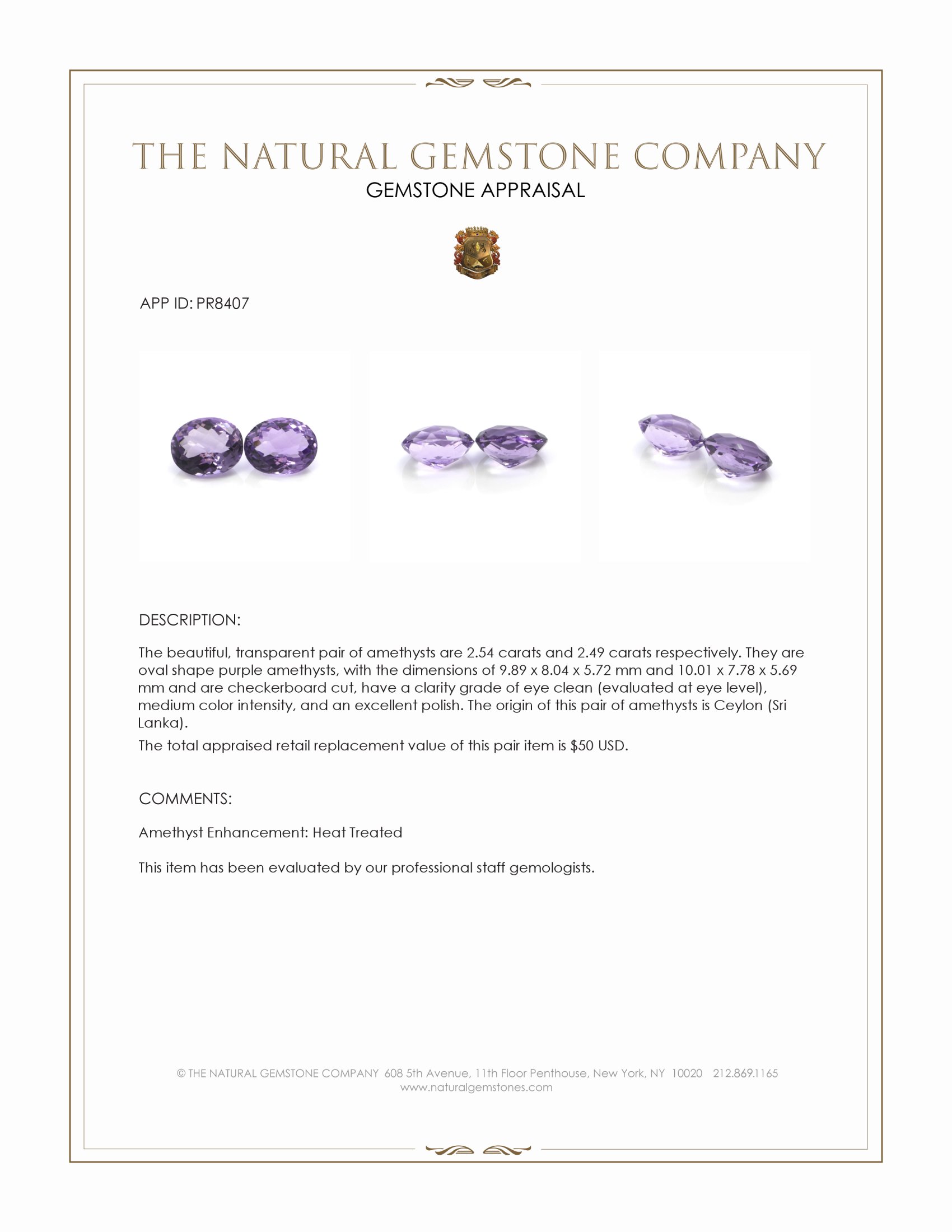 5.03 Ct.Tw. Purple Amethyst Pair from Ceylon (Sri Lanka)