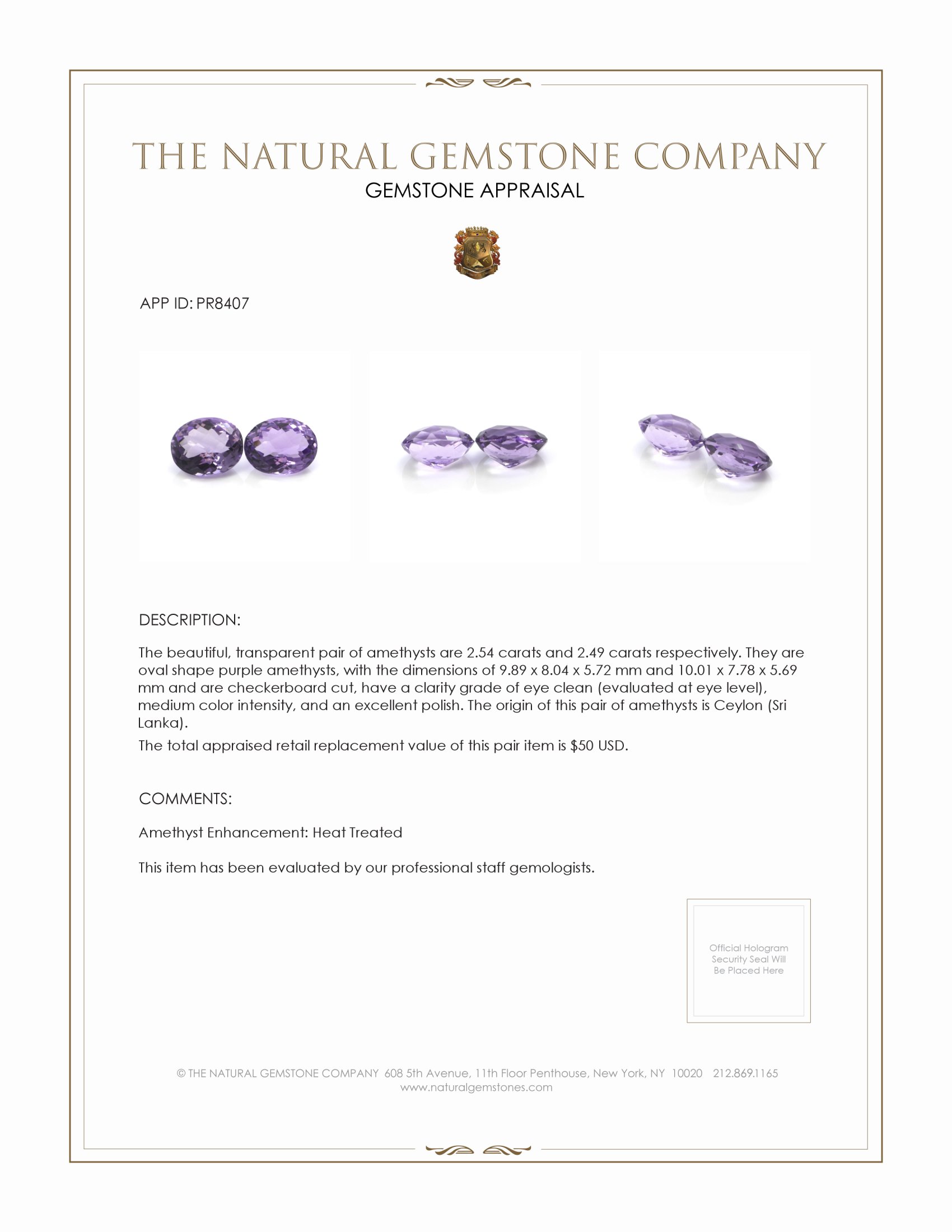 5.03 Ct.Tw. Amethyst Pair from Ceylon (Sri Lanka)