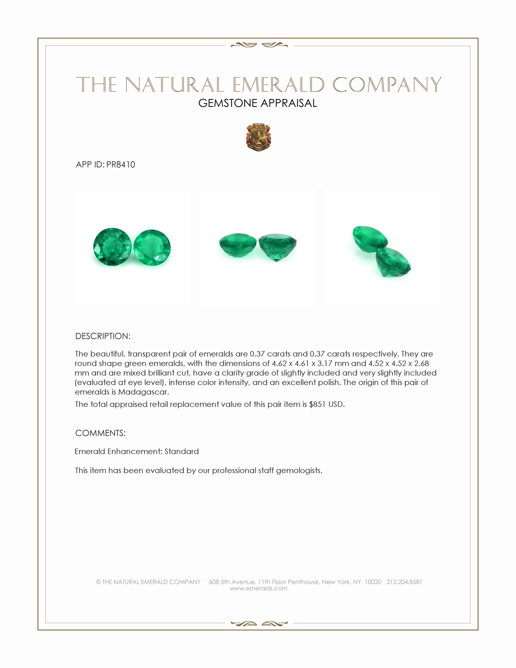 0.74 Ct.Tw. Emerald Pair from Madagascar