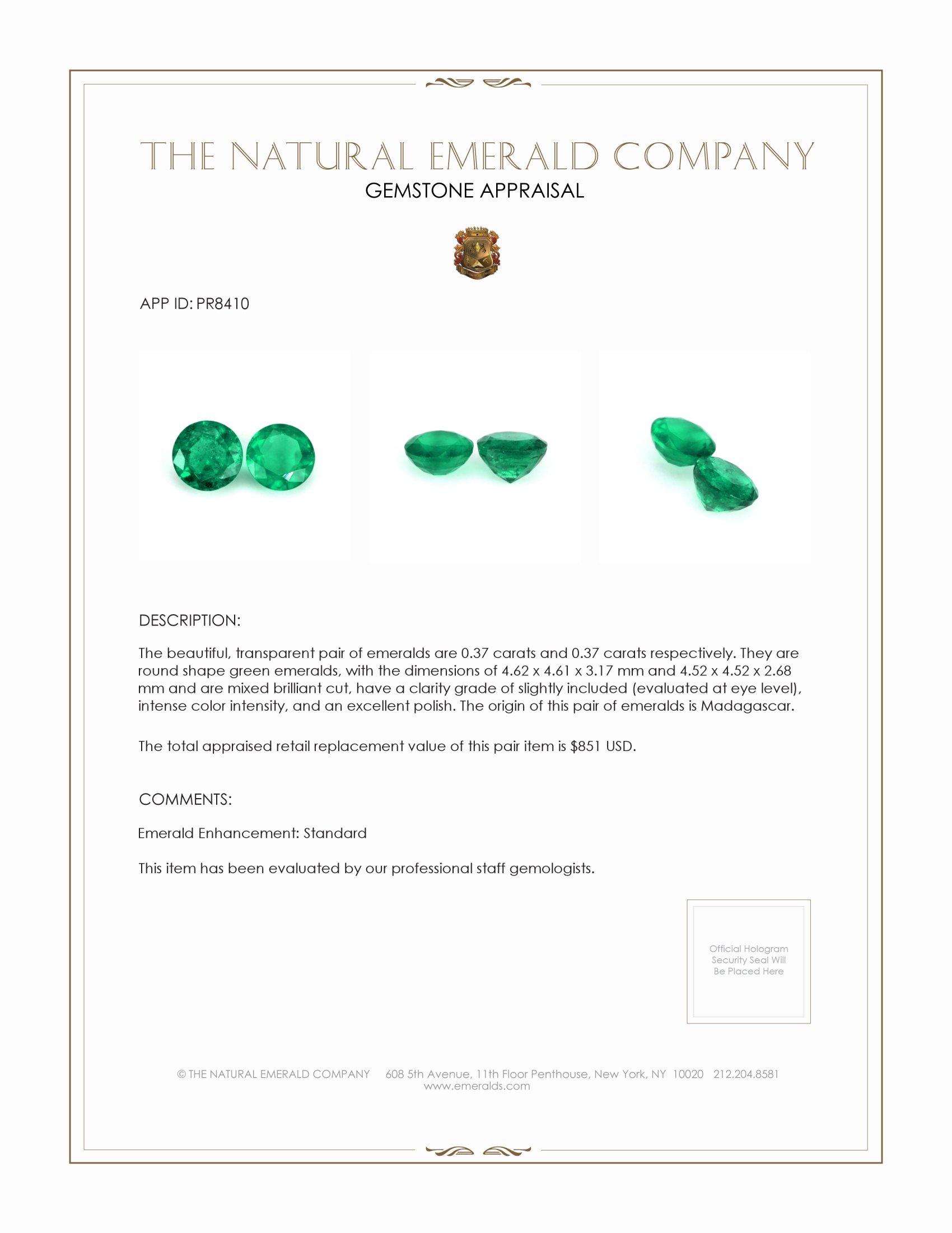 0.74 Ct.Tw. Emerald Pair from Madagascar