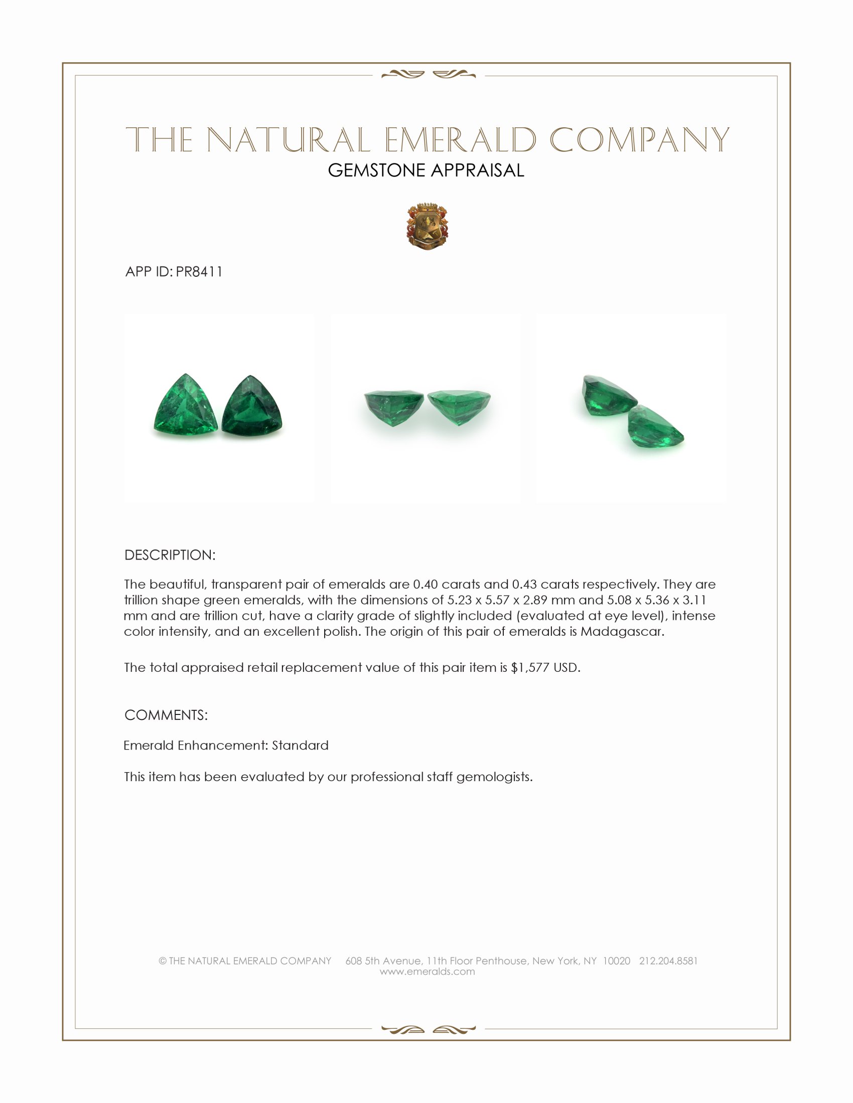 0.83 Ct.Tw. Emerald Pair from Madagascar