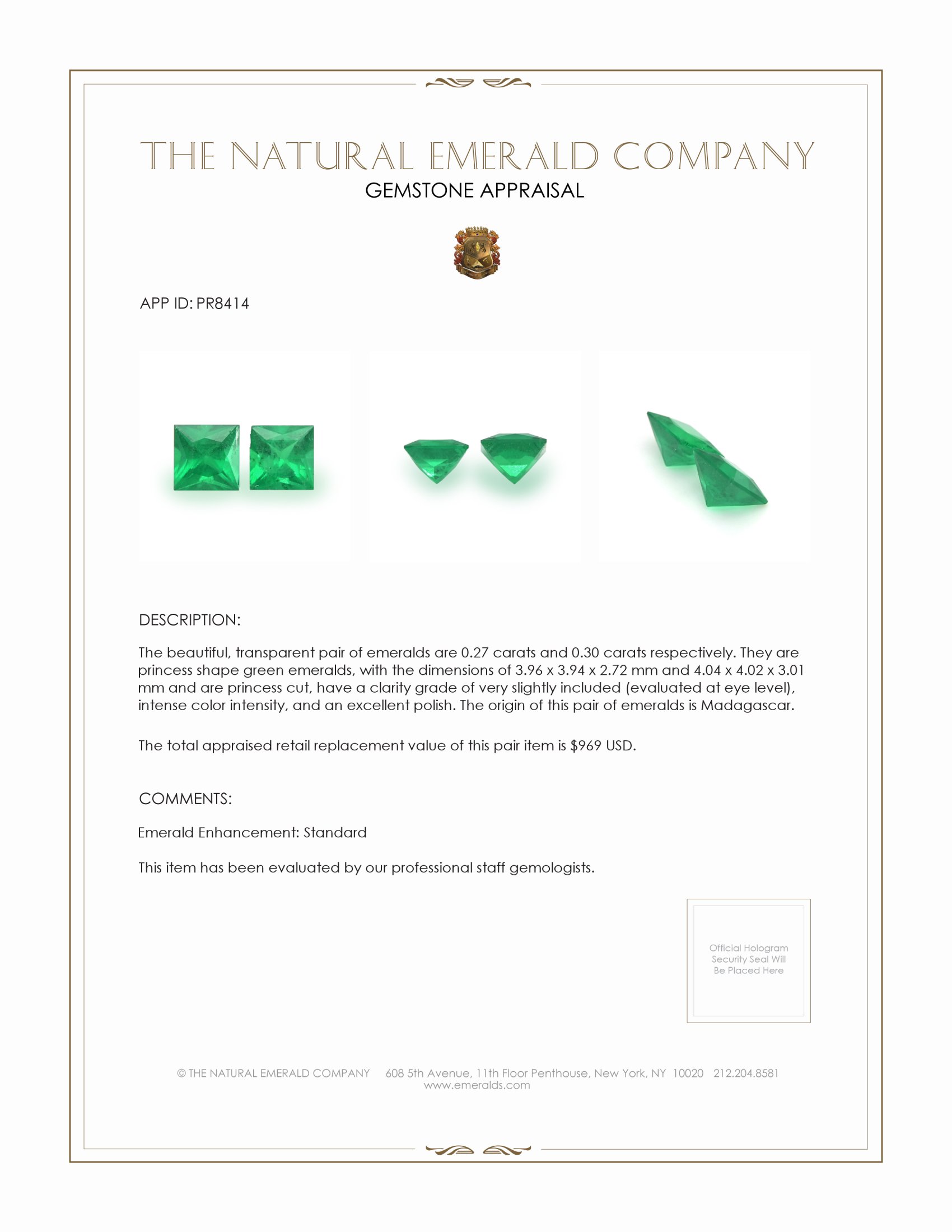 0.57 Ct.Tw. Emerald Pair from Madagascar