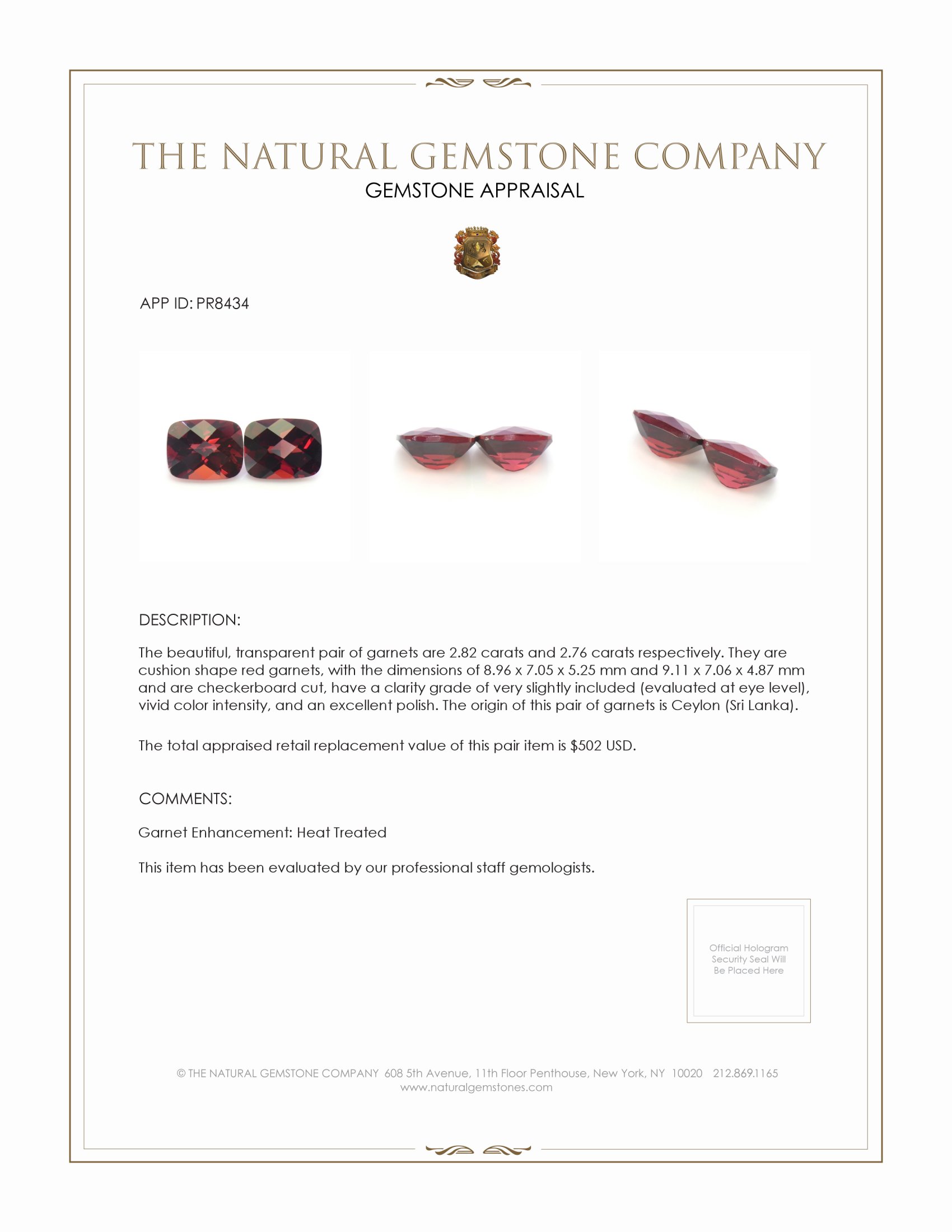 5.58 Ct.Tw. Red Garnet Pair from Ceylon (Sri Lanka)