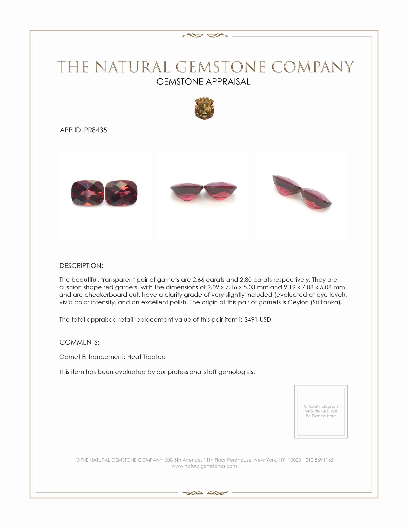 5.46 Ct.Tw. Red Garnet Pair from Ceylon (Sri Lanka)