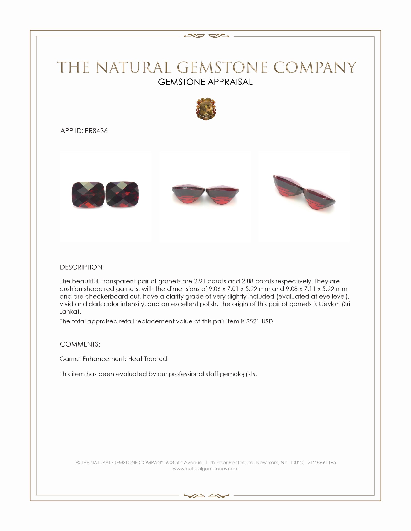 5.79 Ct.Tw. Red Garnet Pair from Ceylon (Sri Lanka)