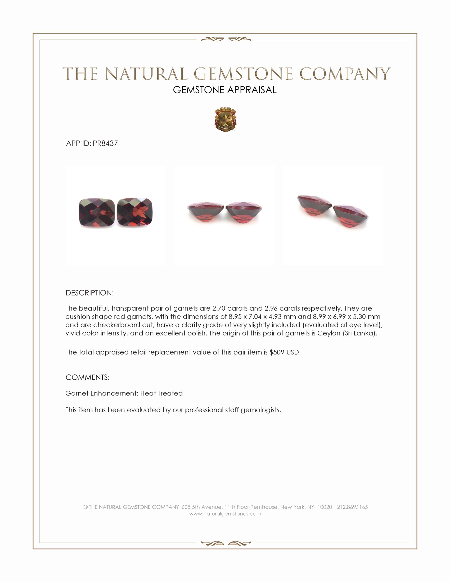 5.66 Ct.Tw. Red Garnet Pair from Ceylon (Sri Lanka)