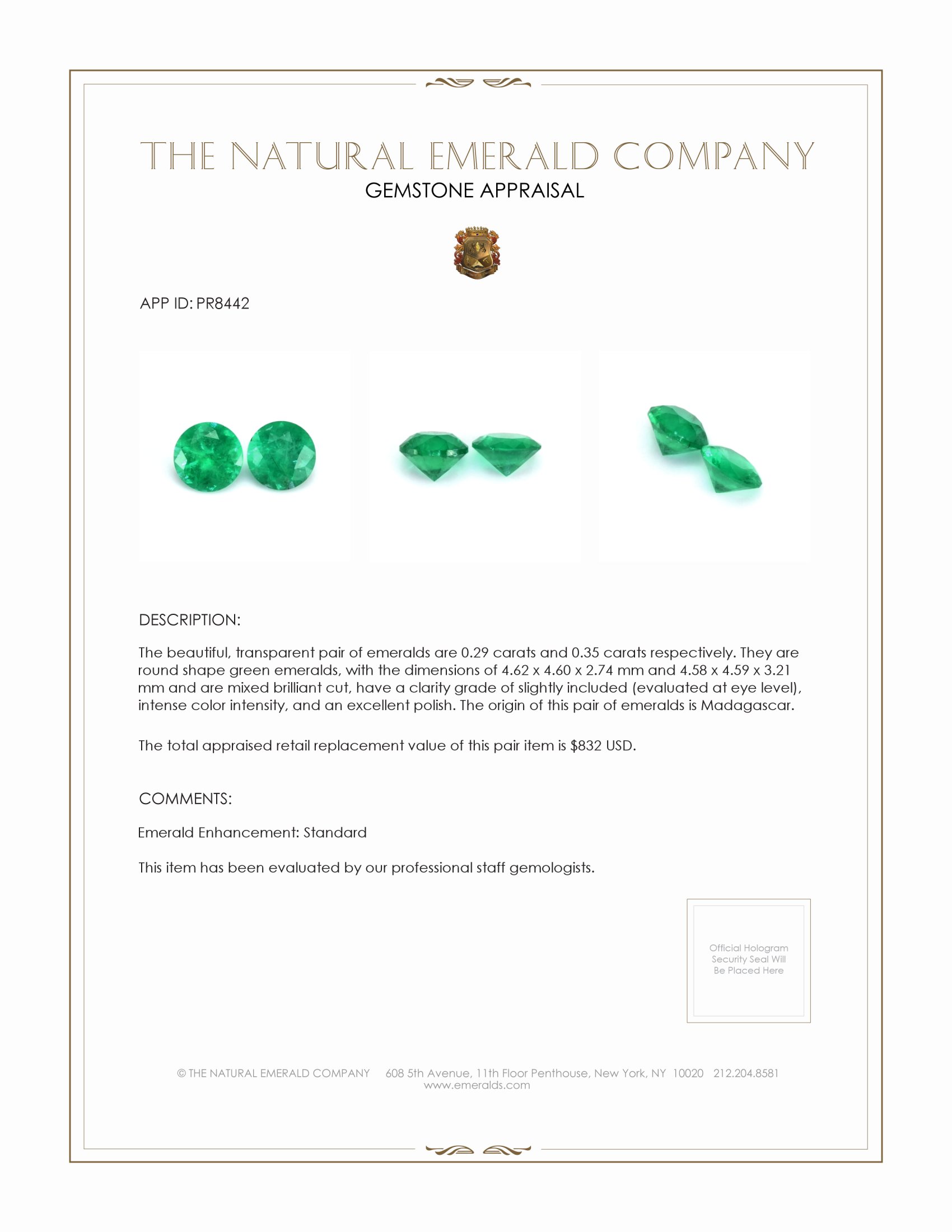 0.64 Ct.Tw. Emerald Pair from Madagascar