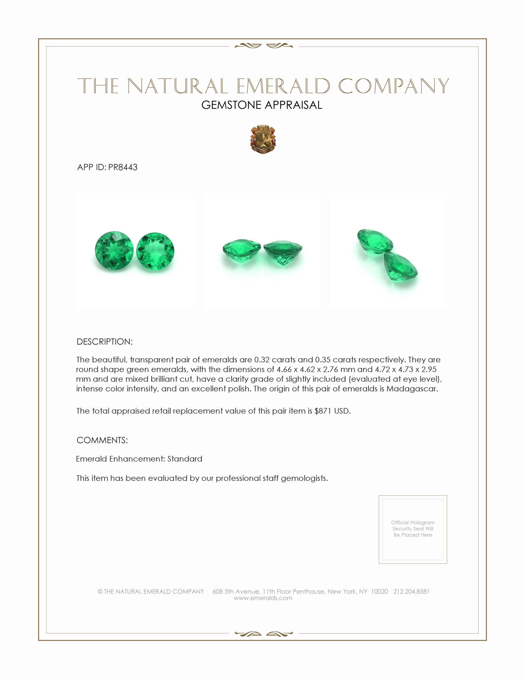 0.67 Ct.Tw. Emerald Pair from Madagascar