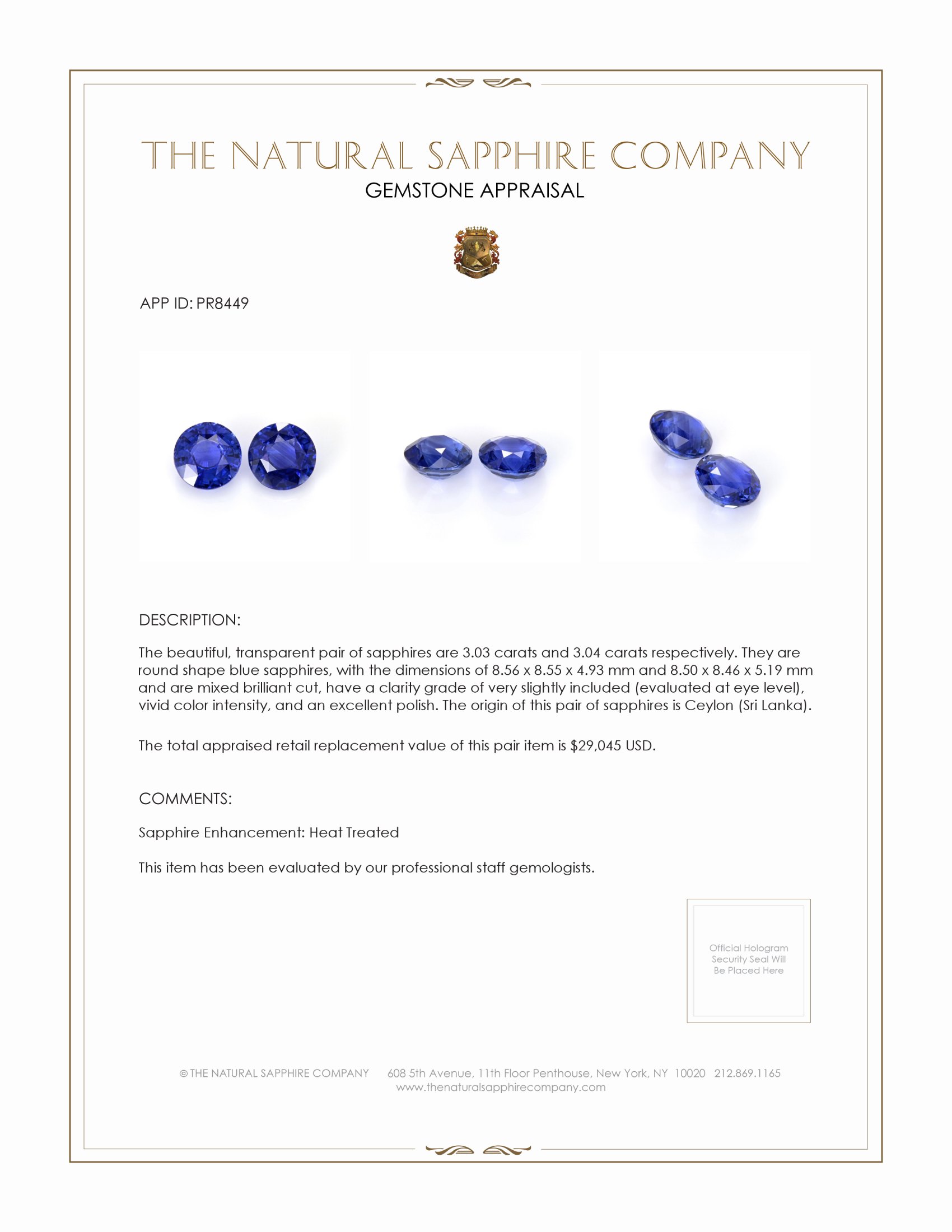 6.07 Ct.Tw. Blue Sapphire Pair from Ceylon (Sri Lanka)