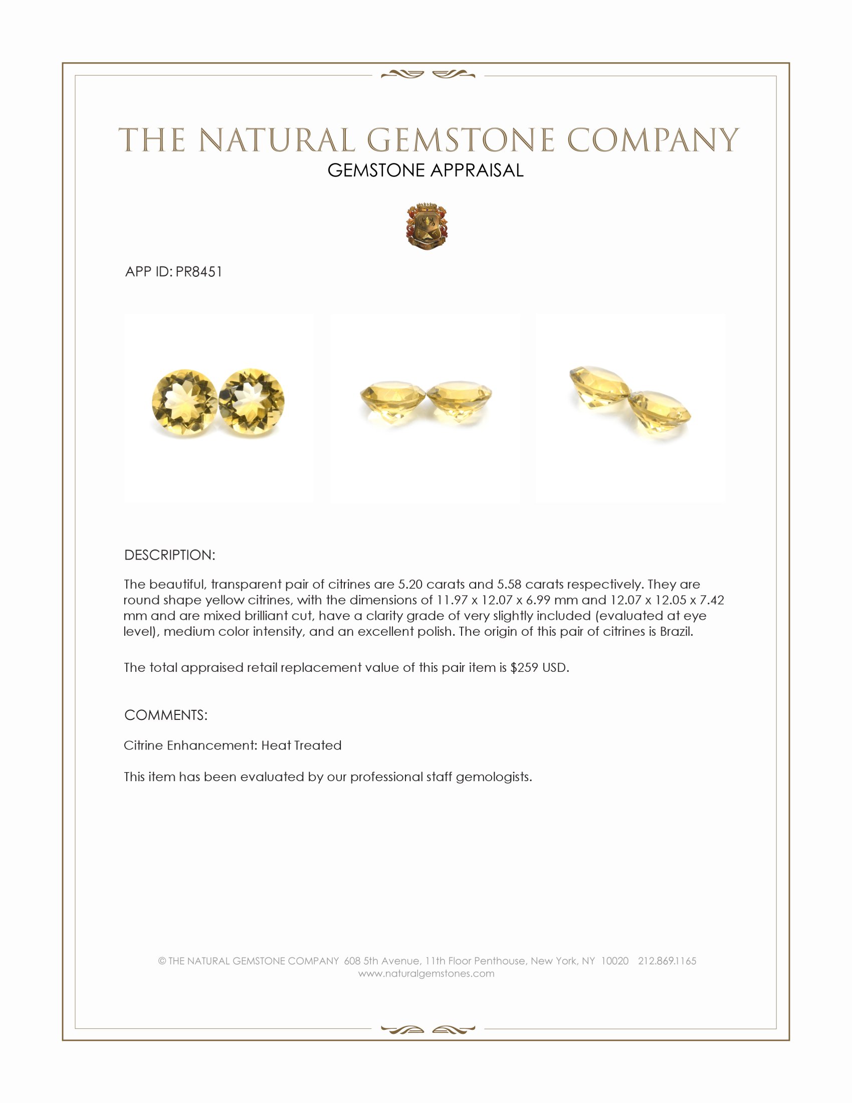10.78 Ct.Tw. Yellow Citrine Pair from Brazil