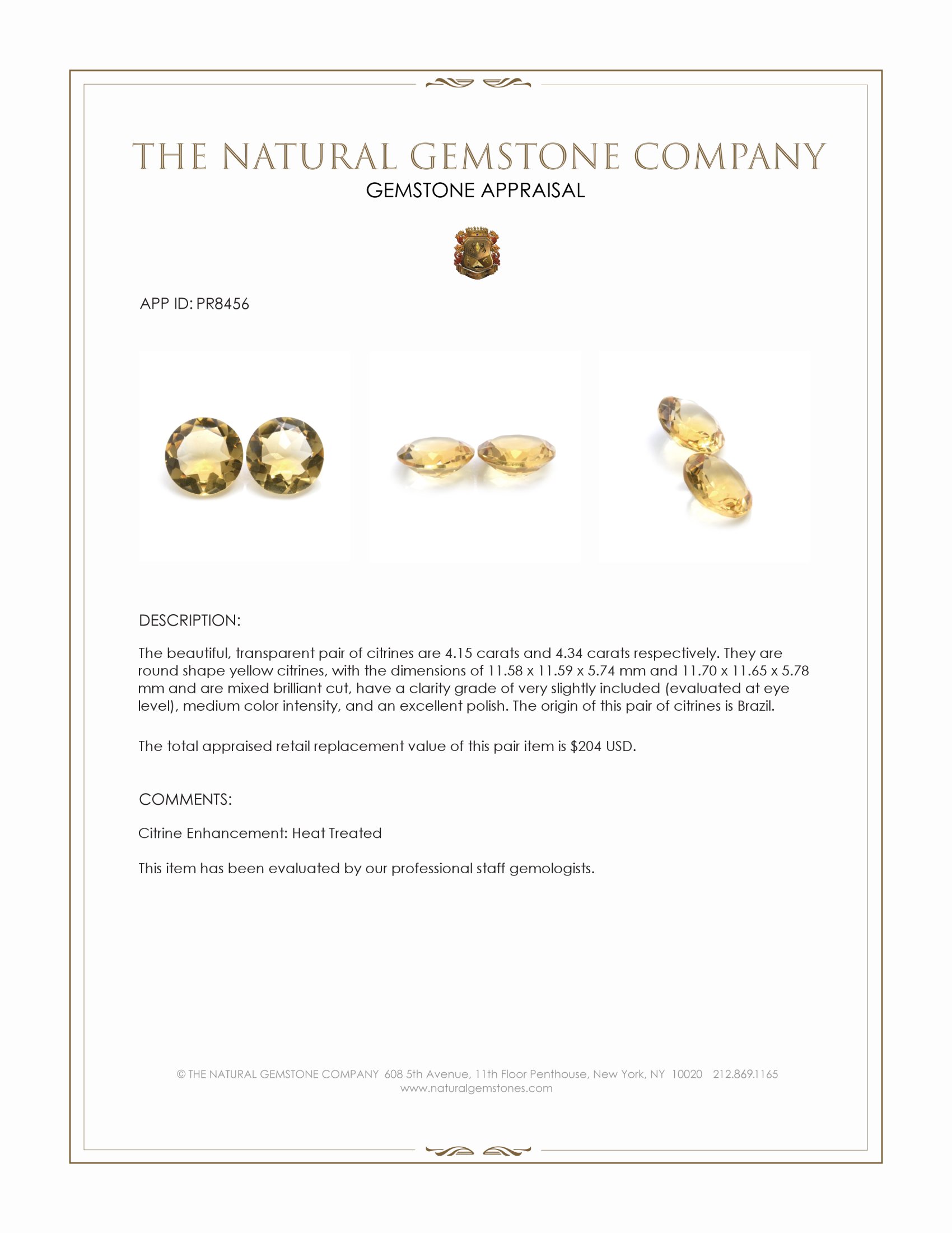 8.49 Ct.Tw. Yellow Citrine Pair from Brazil