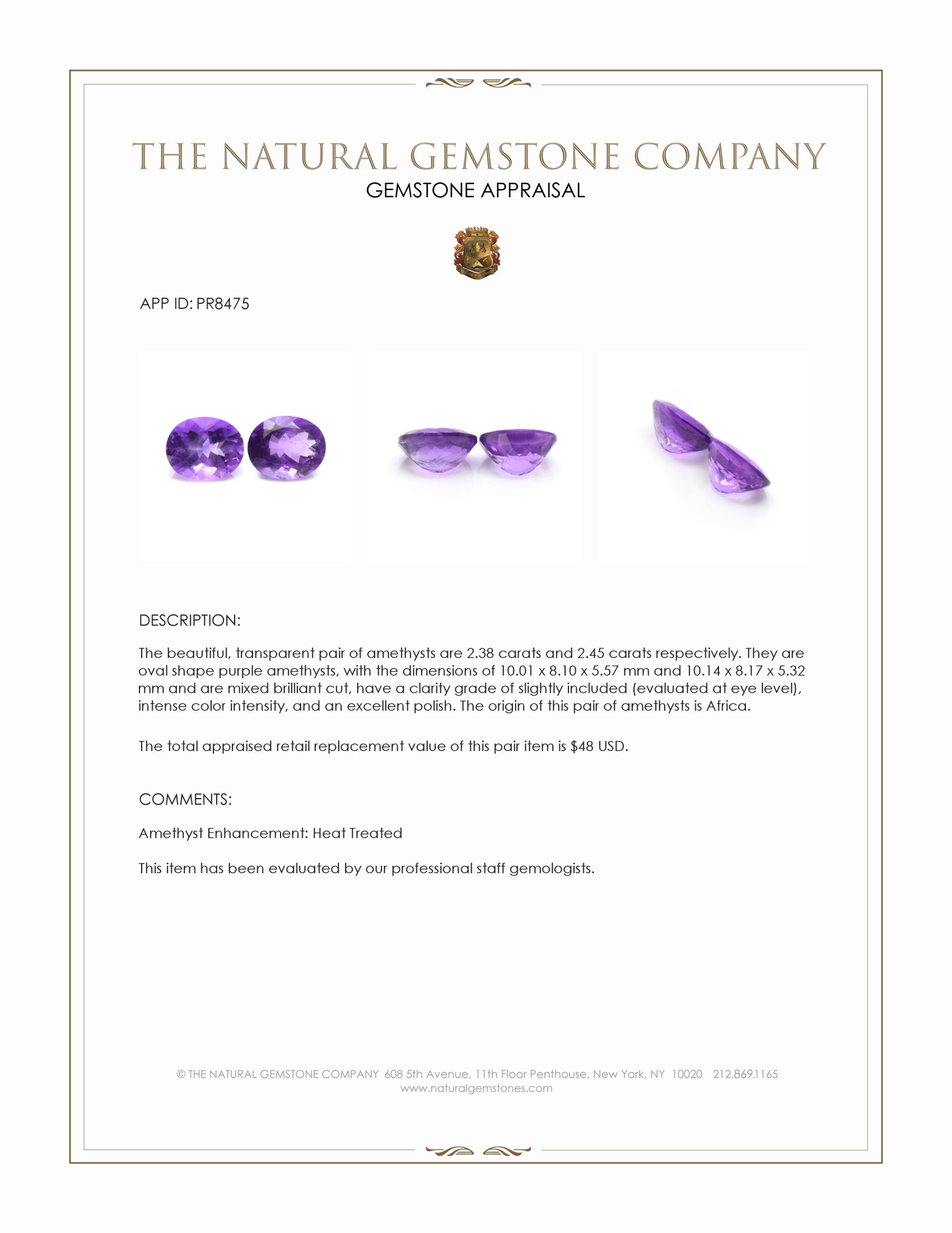 4.83 Ct.Tw. Purple Amethyst Pair from Africa