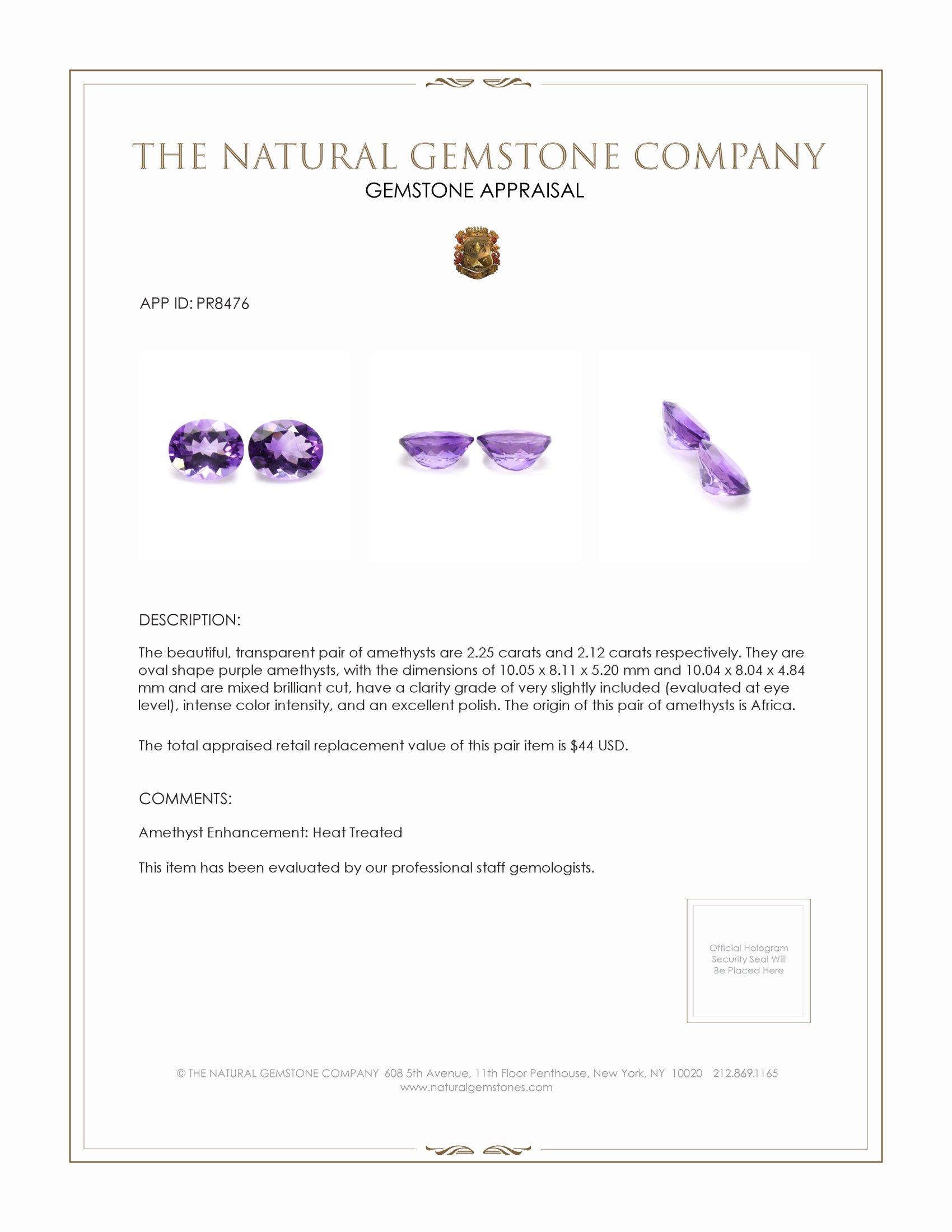 4.37 Ct.Tw. Purple Amethyst Pair from Africa