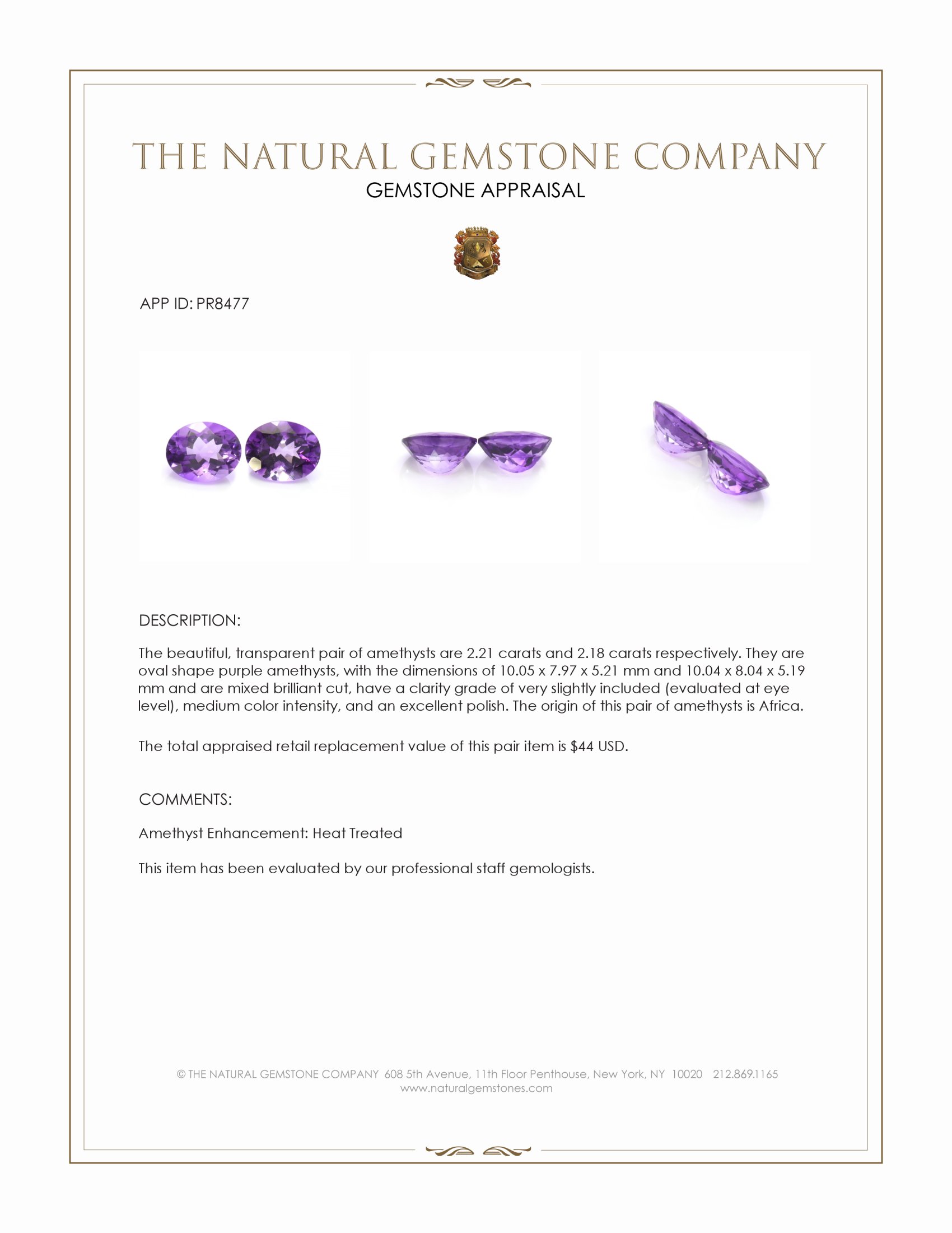 4.39 Ct.Tw. Purple Amethyst Pair from Africa