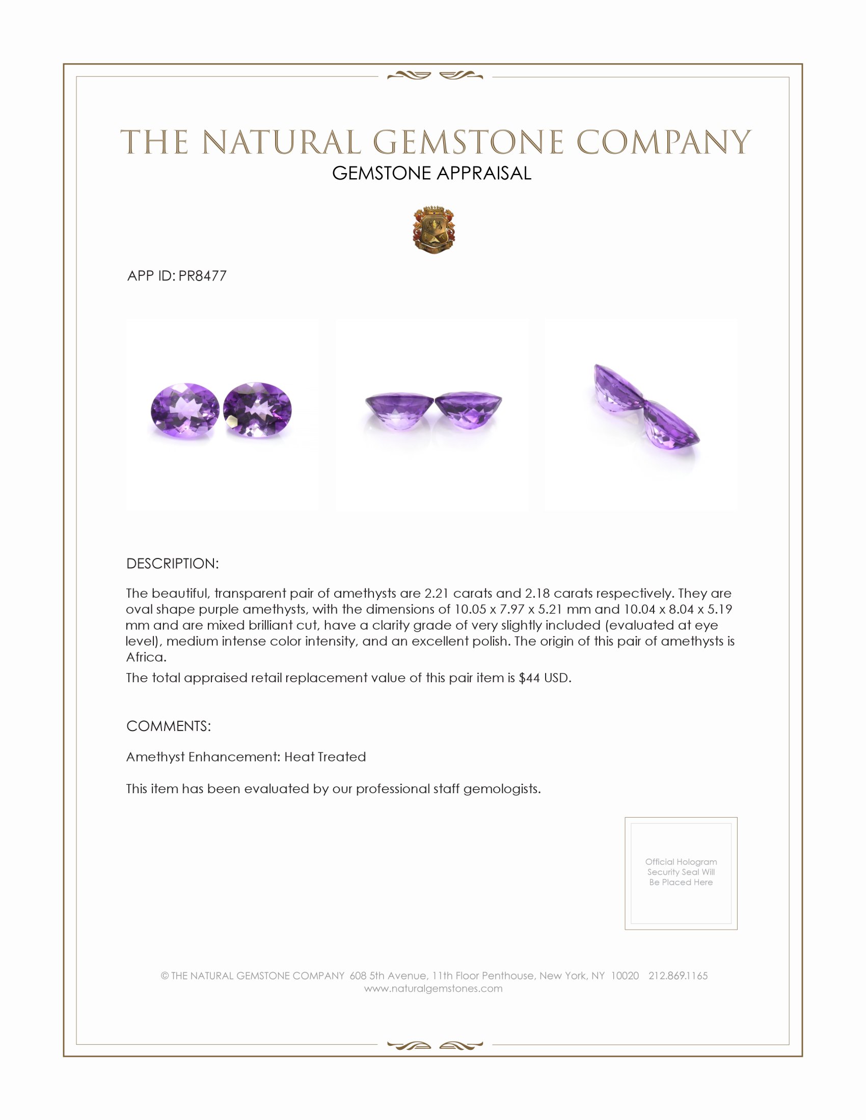 4.39 Ct.Tw. Amethyst Pair from Africa