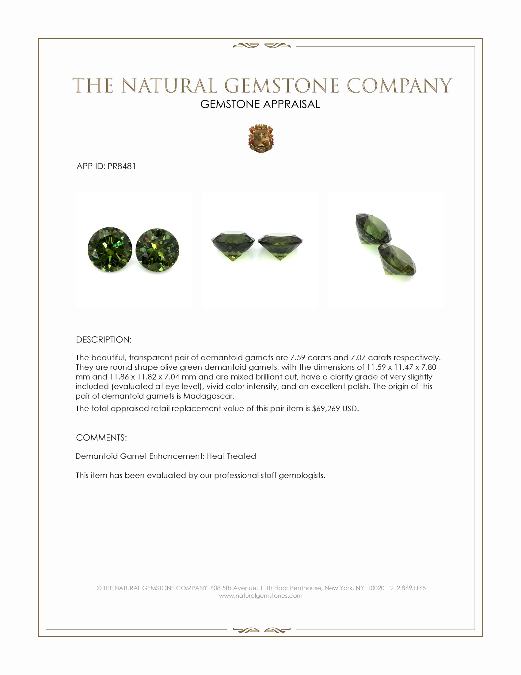 14.66 Ct.Tw. Olive Green Demantoid Garnet Pair from Madagascar