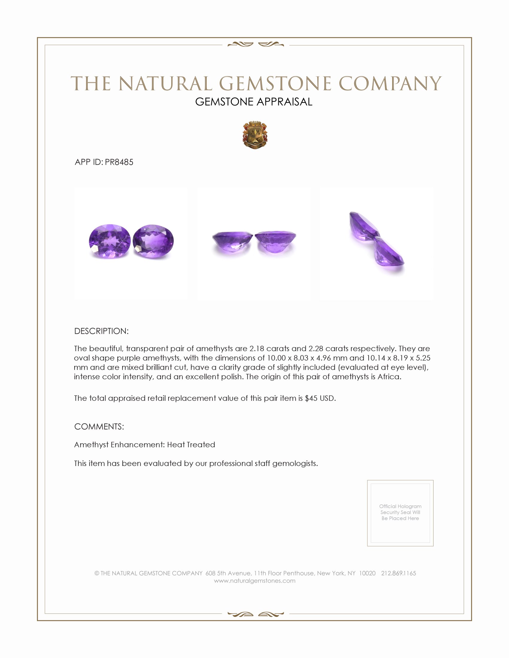 4.46 Ct.Tw. Purple Amethyst Pair from Africa