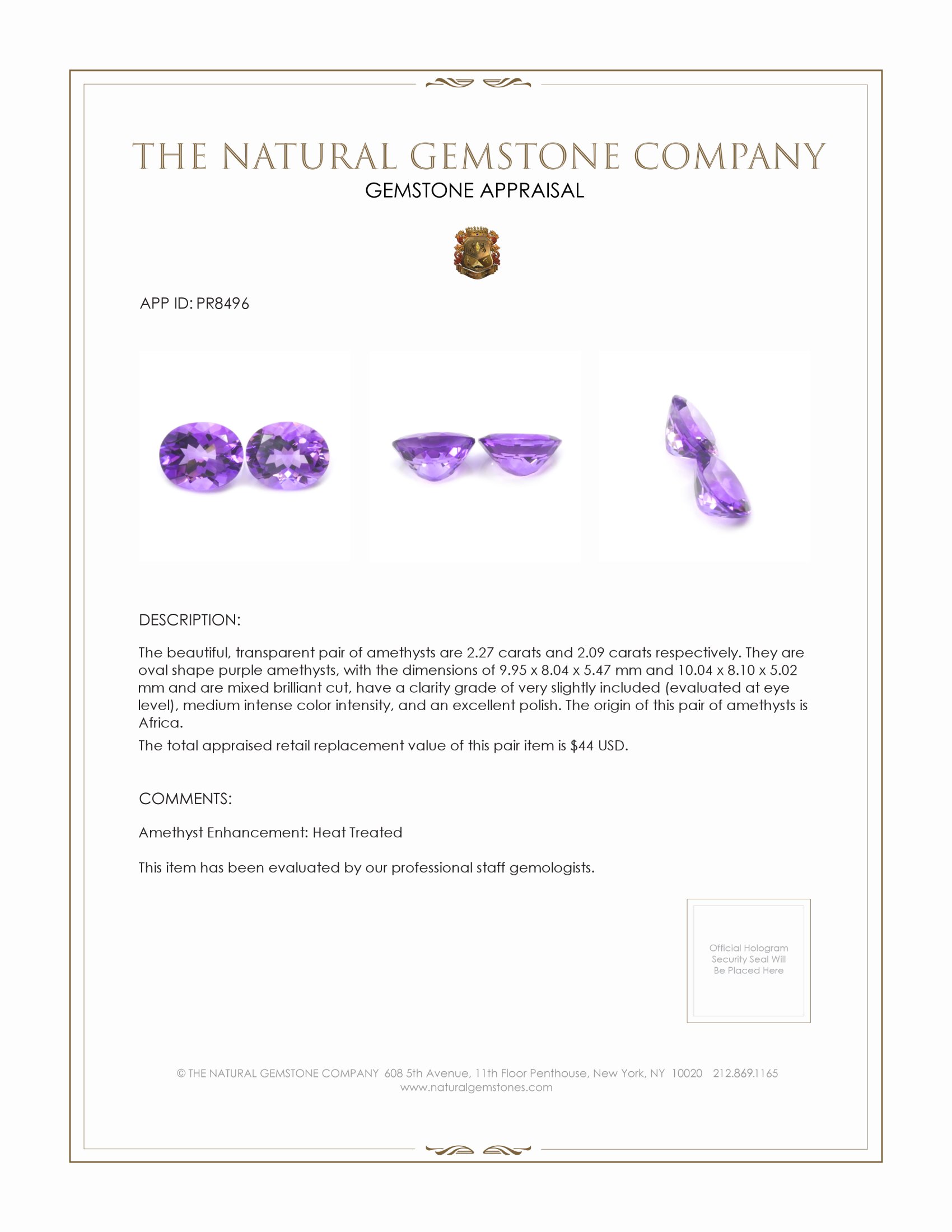 4.36 Ct.Tw. Purple Amethyst Pair from Africa